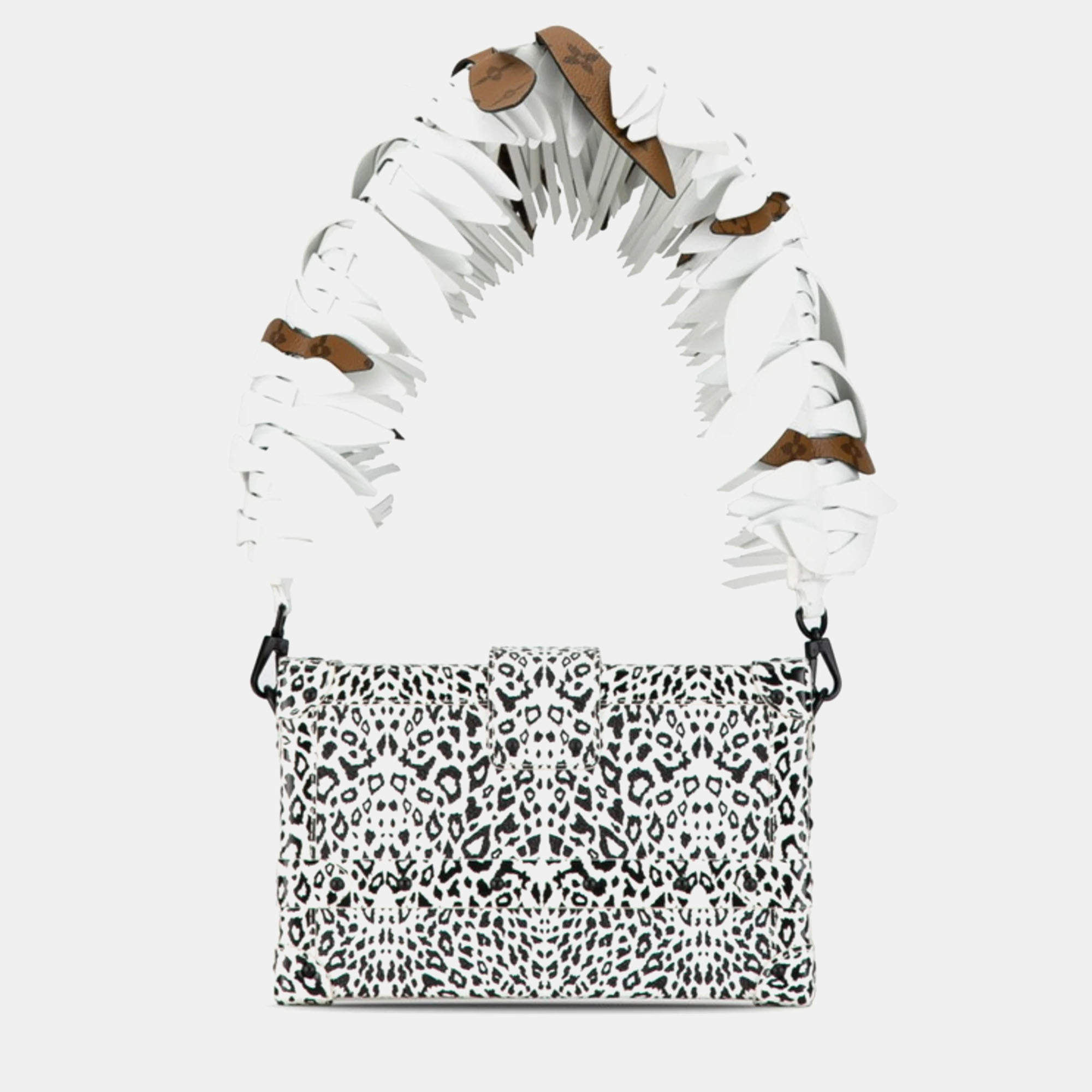 Louis Vuitton Black/White Leather and Feather Petite Malle Shoulder Bag