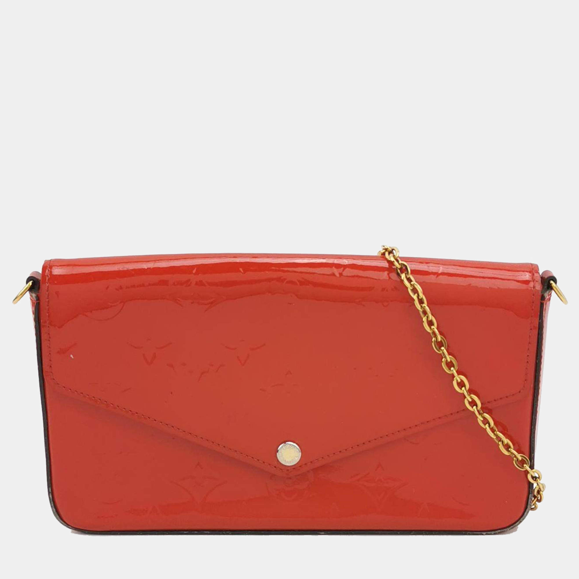 Louis Vuittion Red Monogram Vernis Pochette Felicie Bag