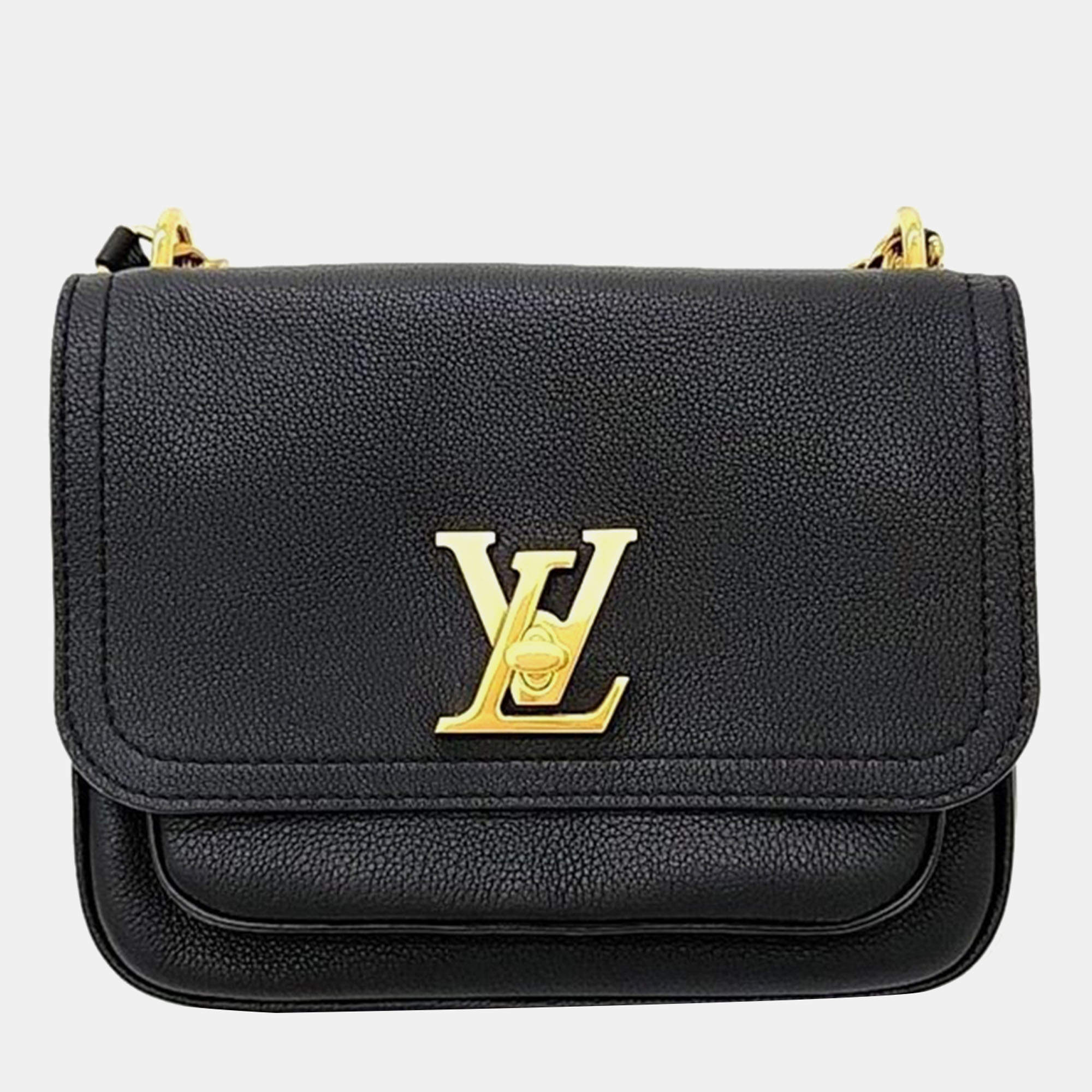 Louis Vuitton Black Leather Lock Me Chain PM Handbag