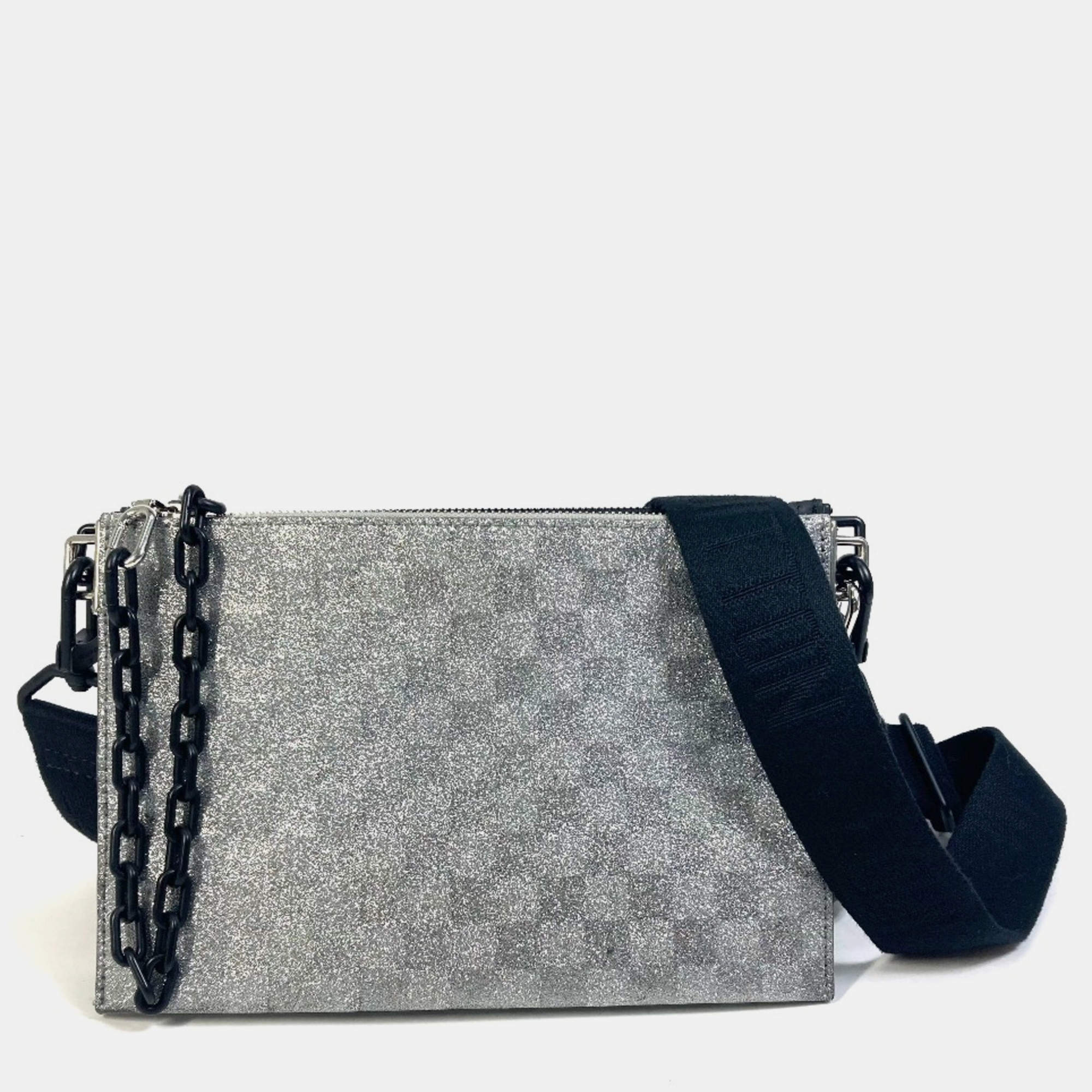 Louis Vuitton Silver Glitter Leather Damier In The Loop Trio Pouch Shoulder Bag