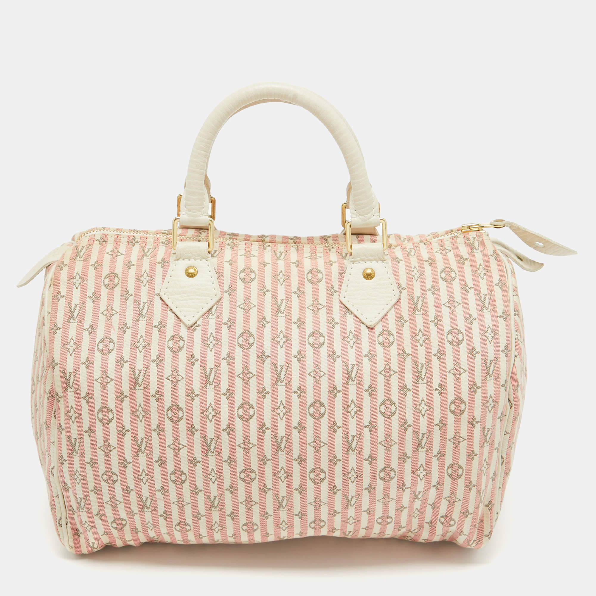Pre Owned Louis Vuitton White/Pink Mini Lin Croisette Speedy 30 Bag