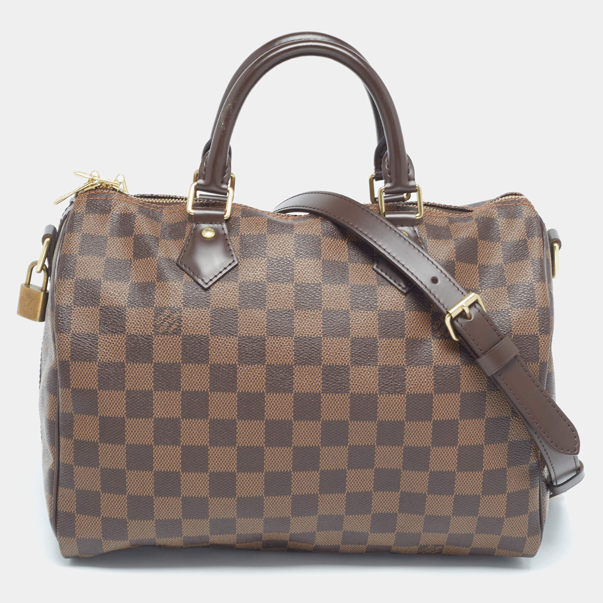 Pre Owned Louis Vuitton Damier Ebene Canvas Speedy Bandouliere 30 Bag
