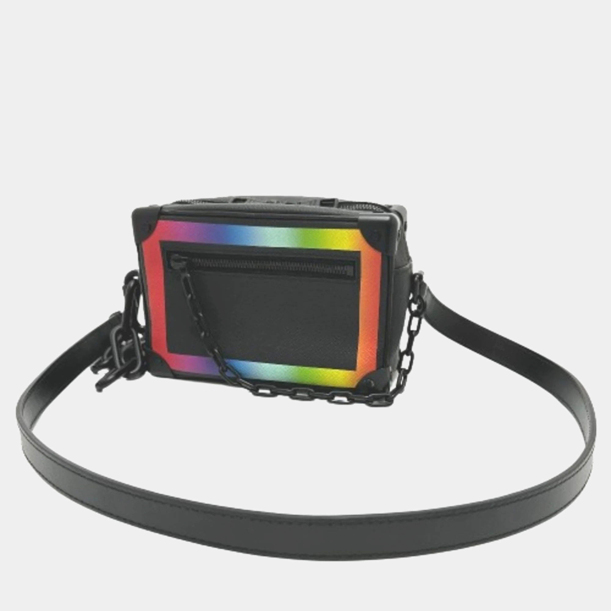 Louis Vuitton Black Taiga Leather Rainbow Soft Trunk Shoulder Bag