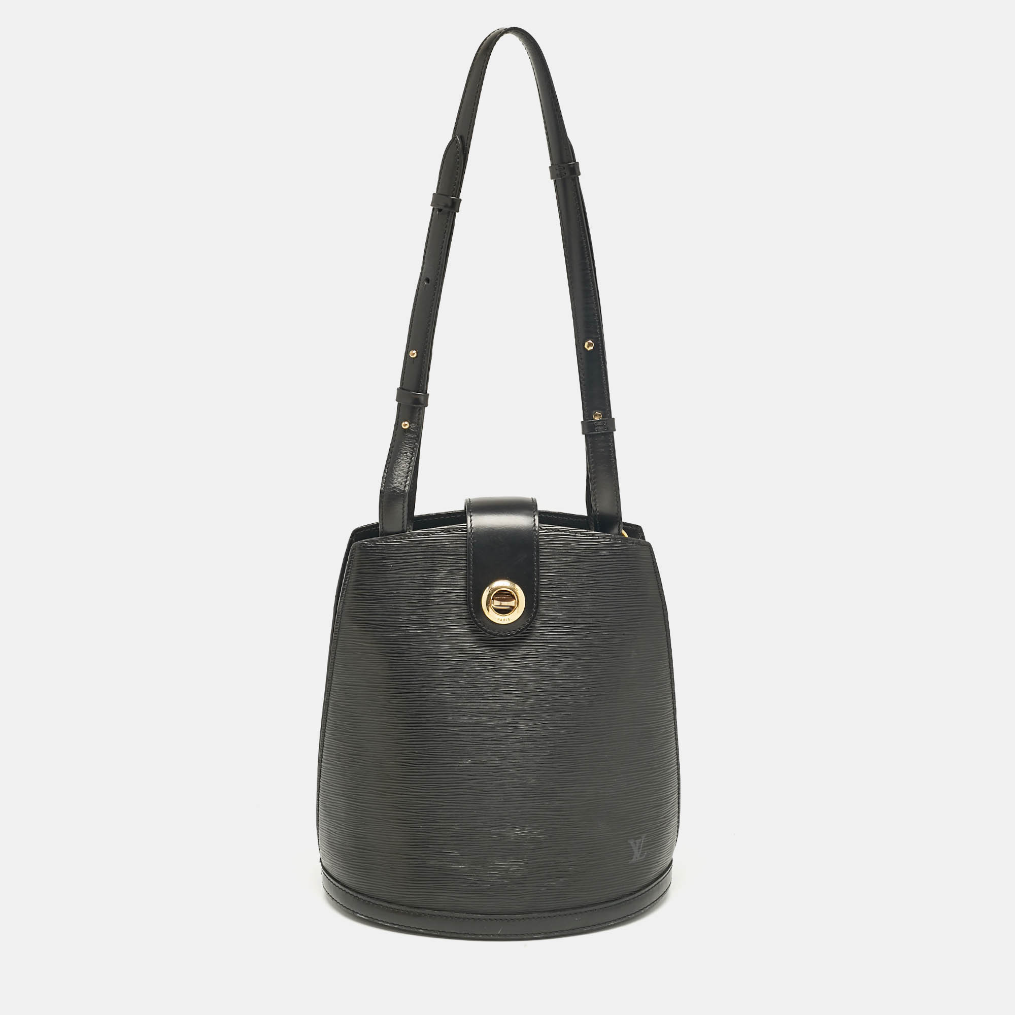 Pre Owned Louis Vuitton Black Epi Leather Cluny Bucket Bag