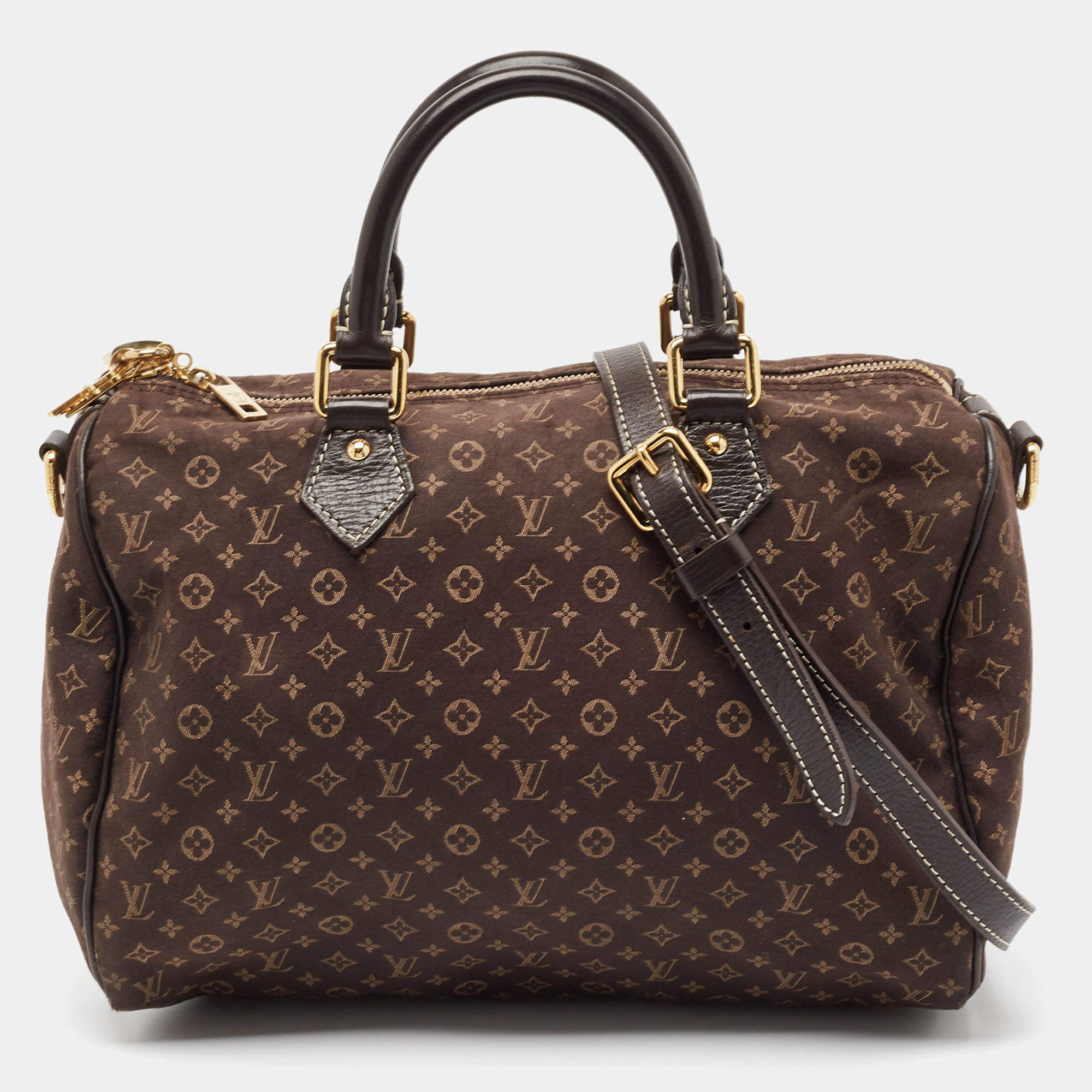 Pre Owned Louis Vuitton Ebene Monogram Canvas Mini Lin Speedy 30 Bandouliere Bag 