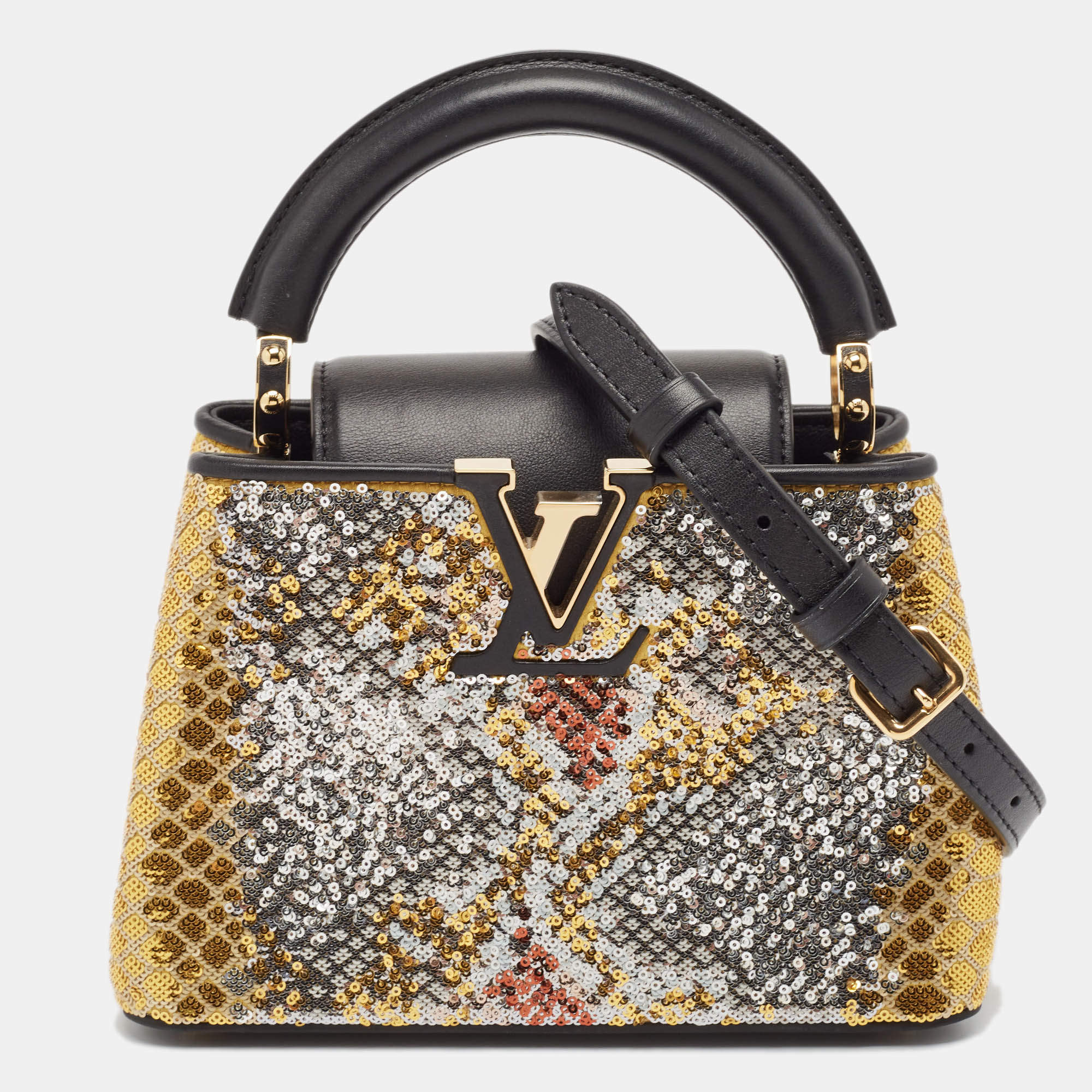 Pre Owned Louis Vuitton Multicolor Sequin and Leather Mini Capucines Bag