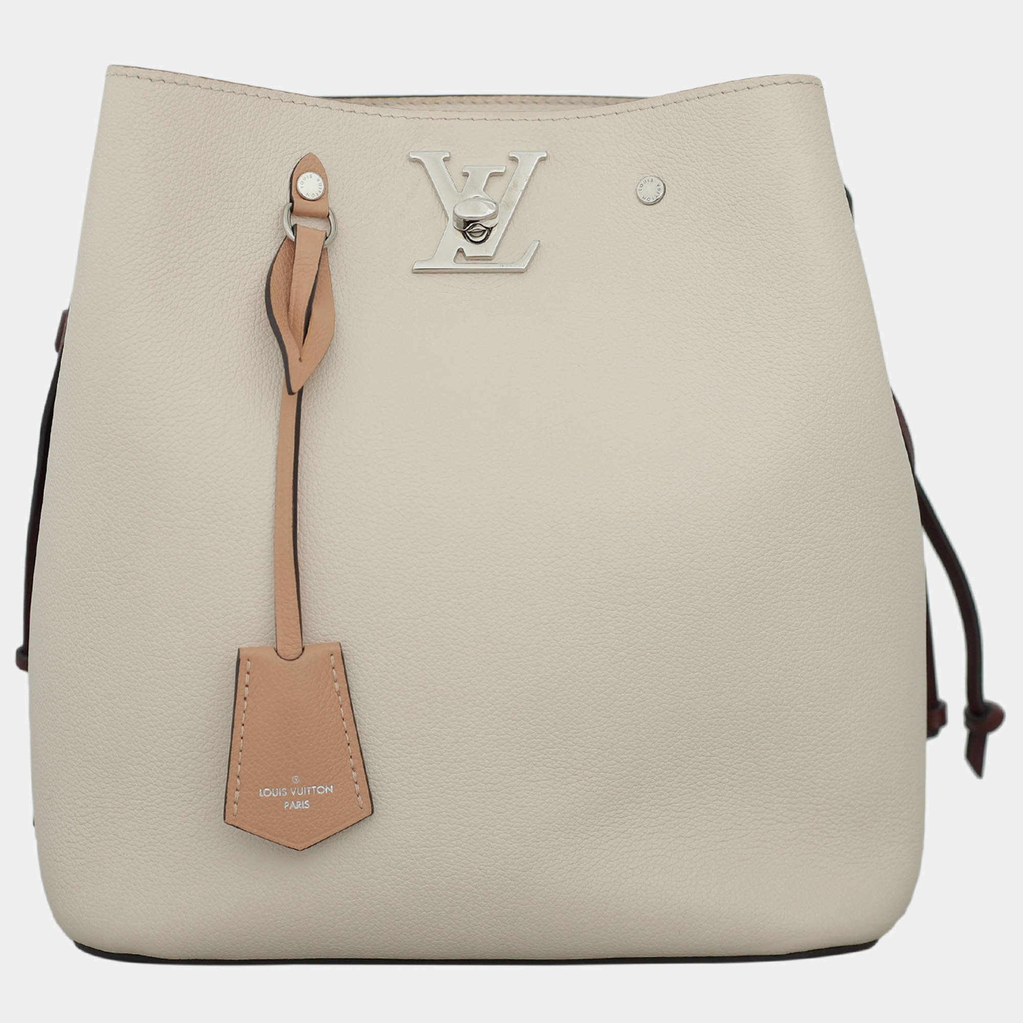 Louis Vuitton Cream, Maroon, Soft Pink Logo Lockme Bucket Bag
