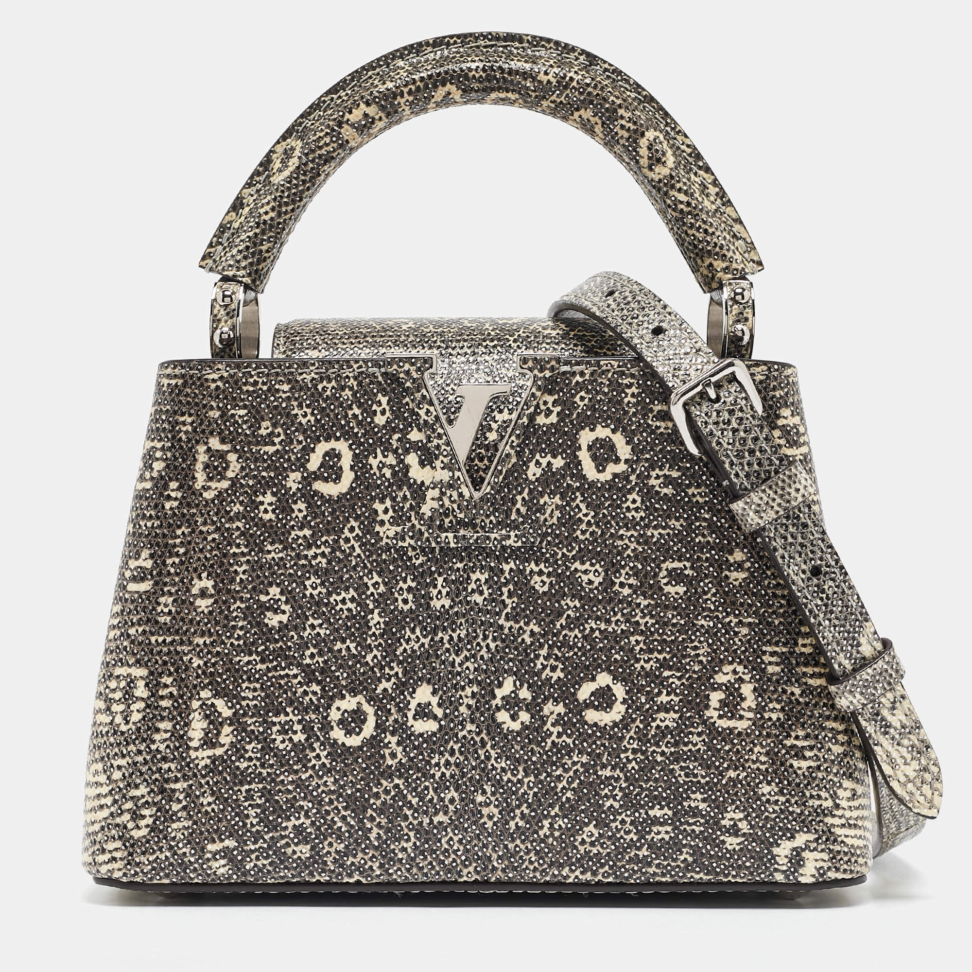 Pre Owned Louis Vuitton Grey Lizard Capucines Mini Bag