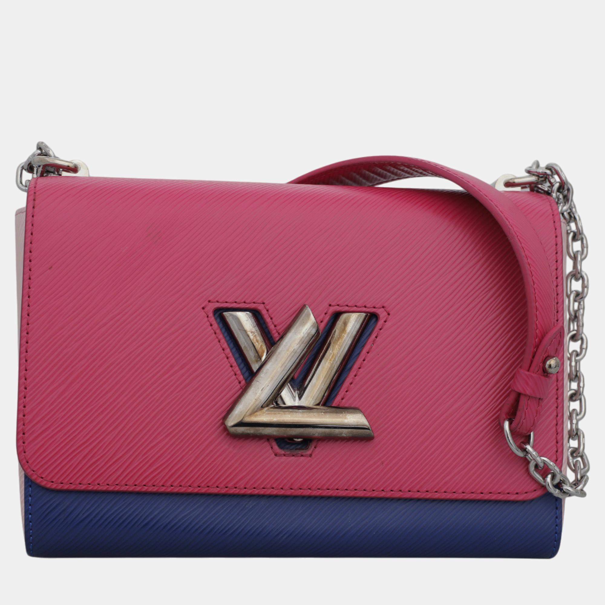 Pre Owned Louis Vuitton Soft Pink, Pink, Blue Epi Leather Twist MM Bag 