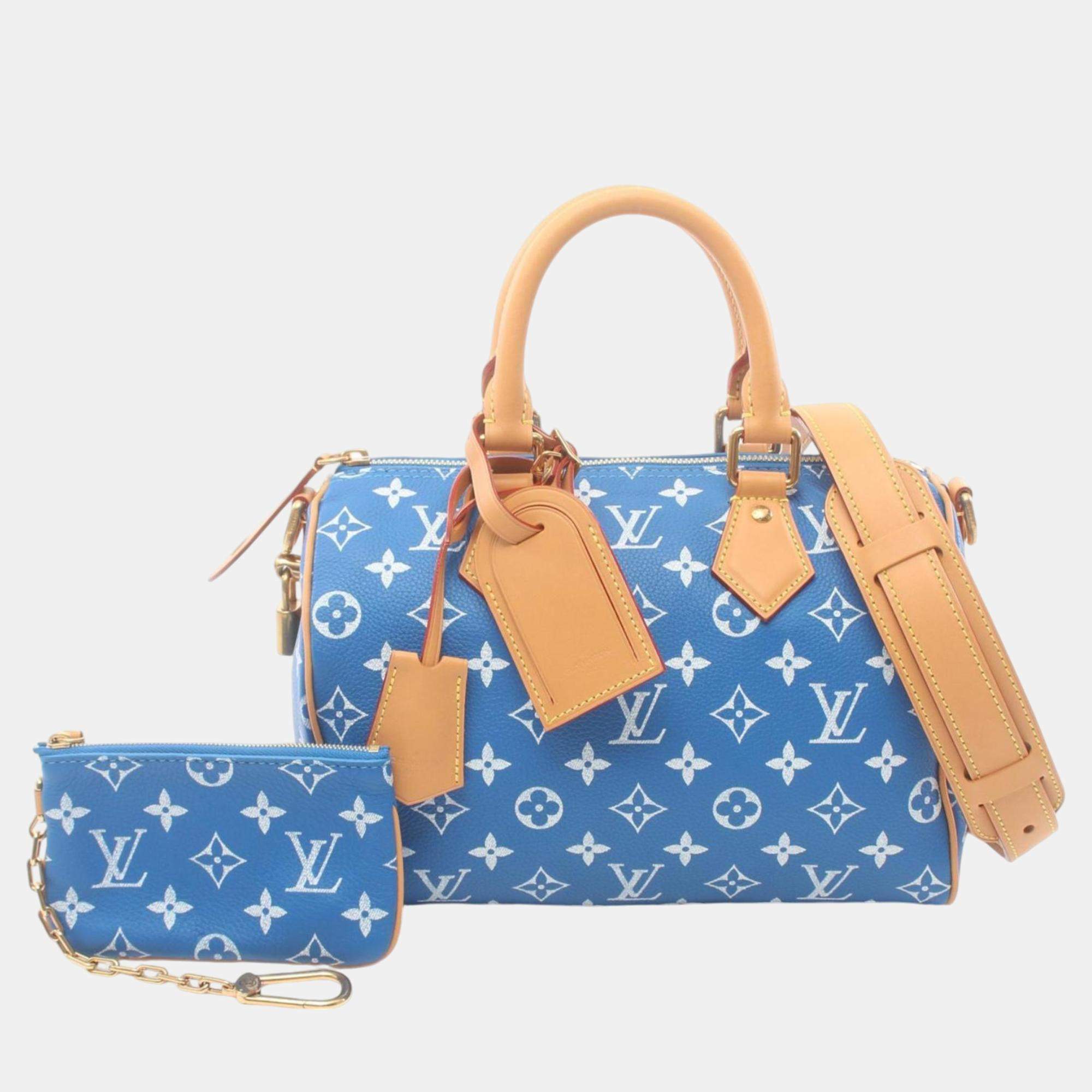 Louis Vuitton Blue Leather Speedy Bandouliere 25 Boston Bag