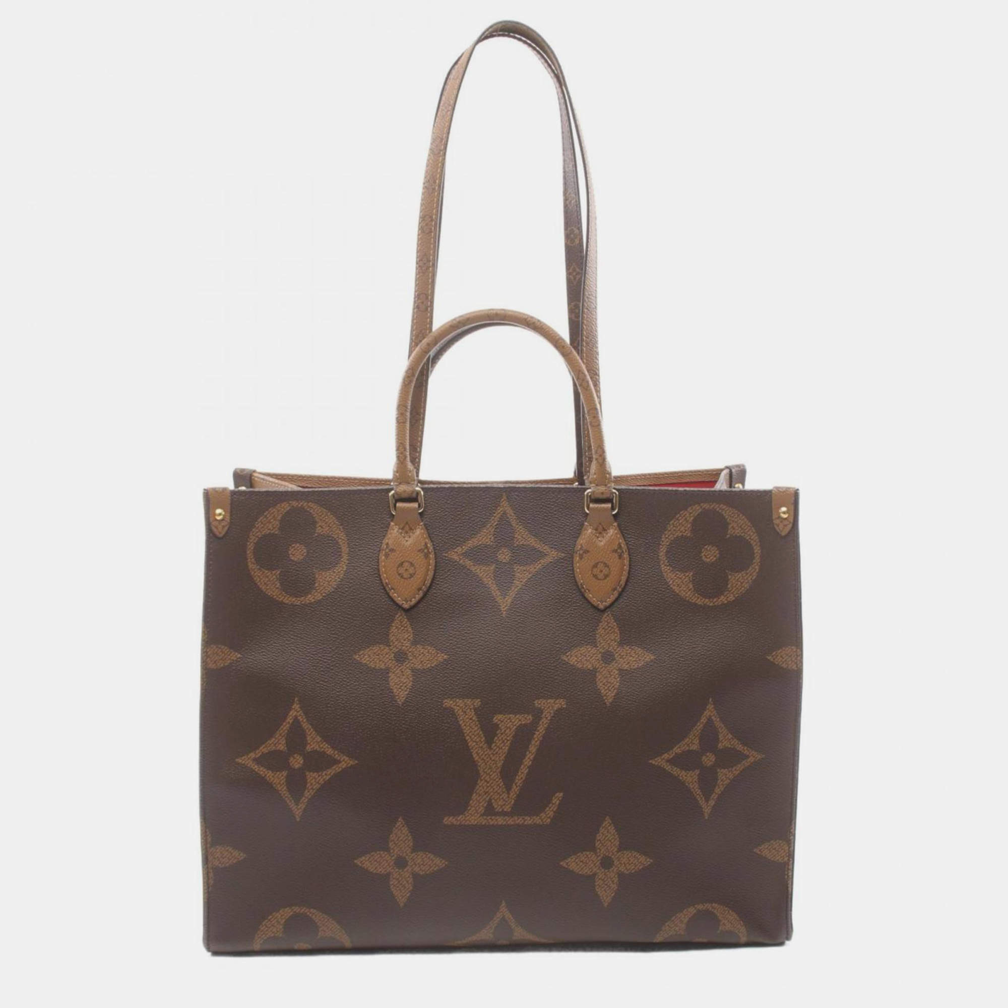 Louis Vuitton On The Go Gm Monogram Giant Reverse Coated Canvas Reverse Brown Beige Tote Bag