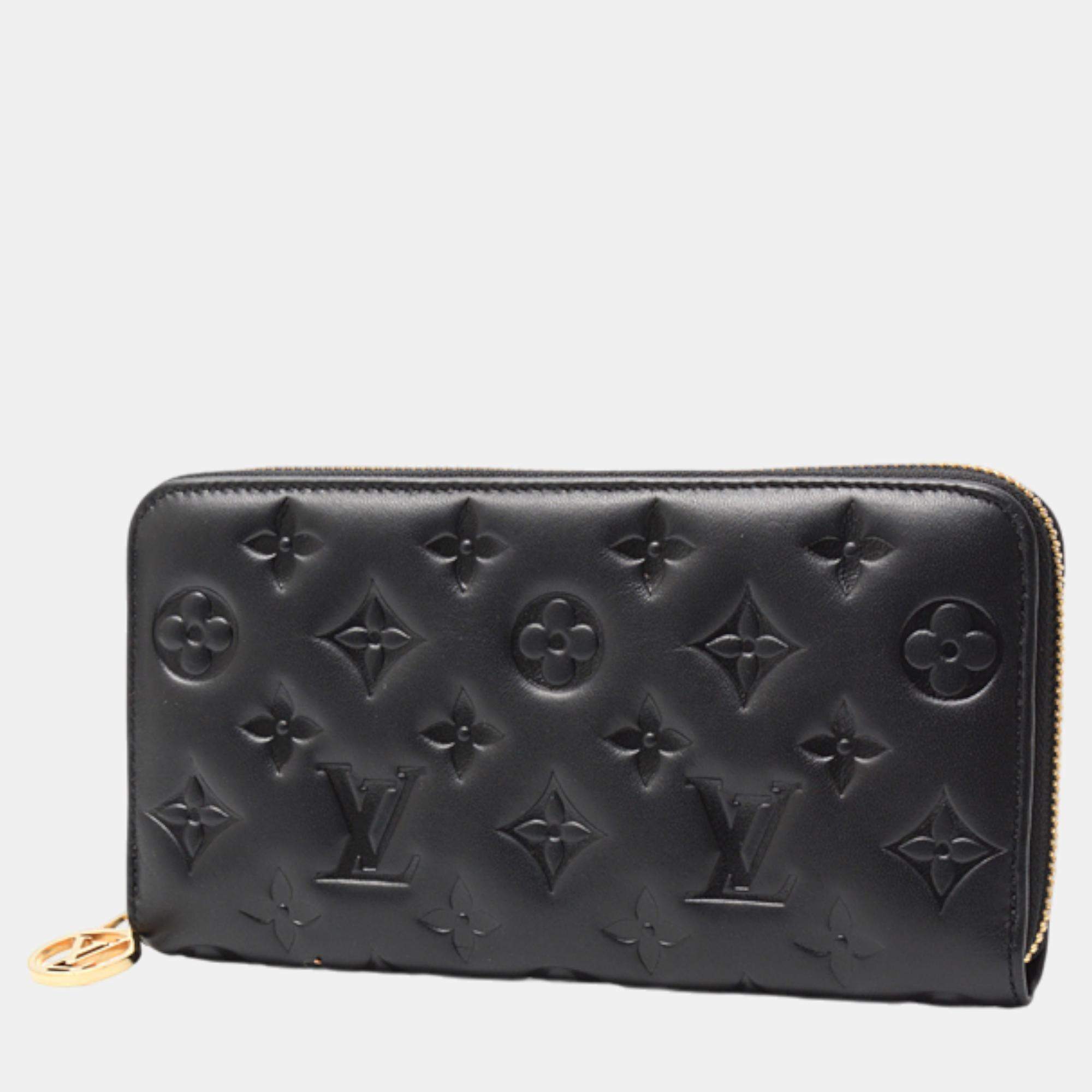 Louis Vuitton Black Leather Monogram Zippy Wallet