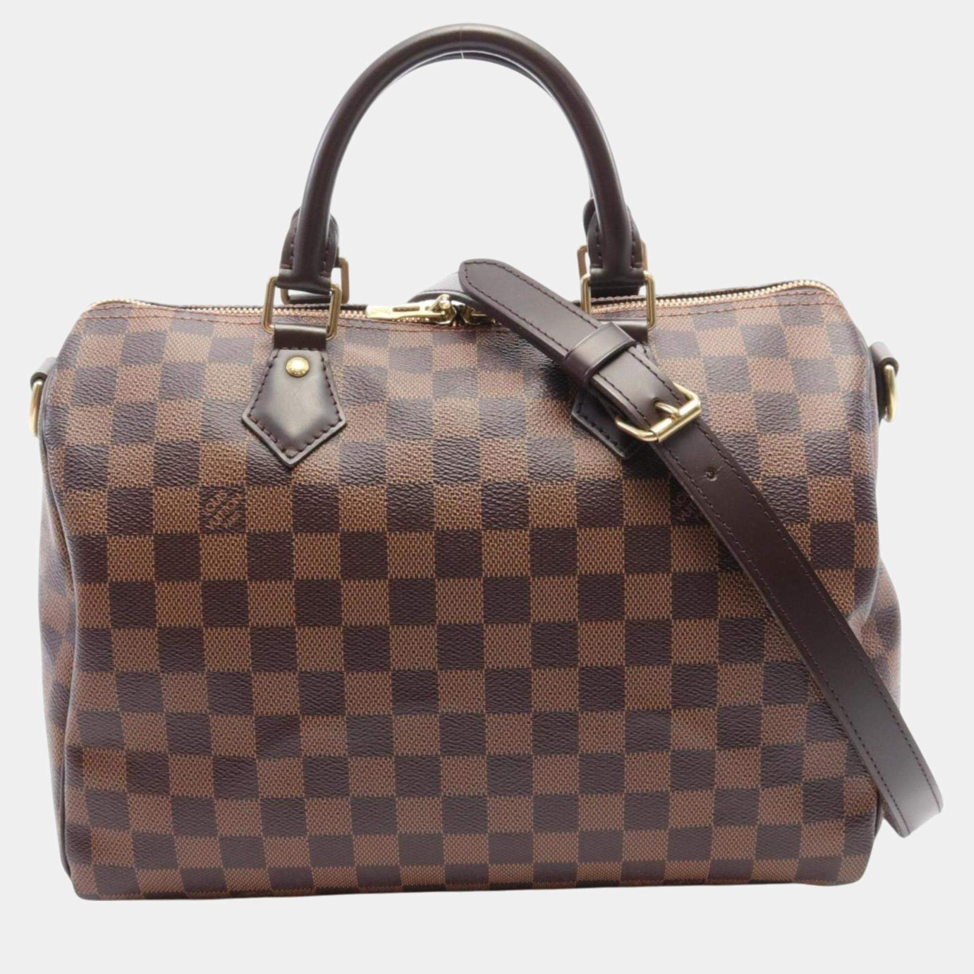 Louis Vuitton Coated Canvas Leather Damier Brown Speedy Bandouliere 30 Handbag