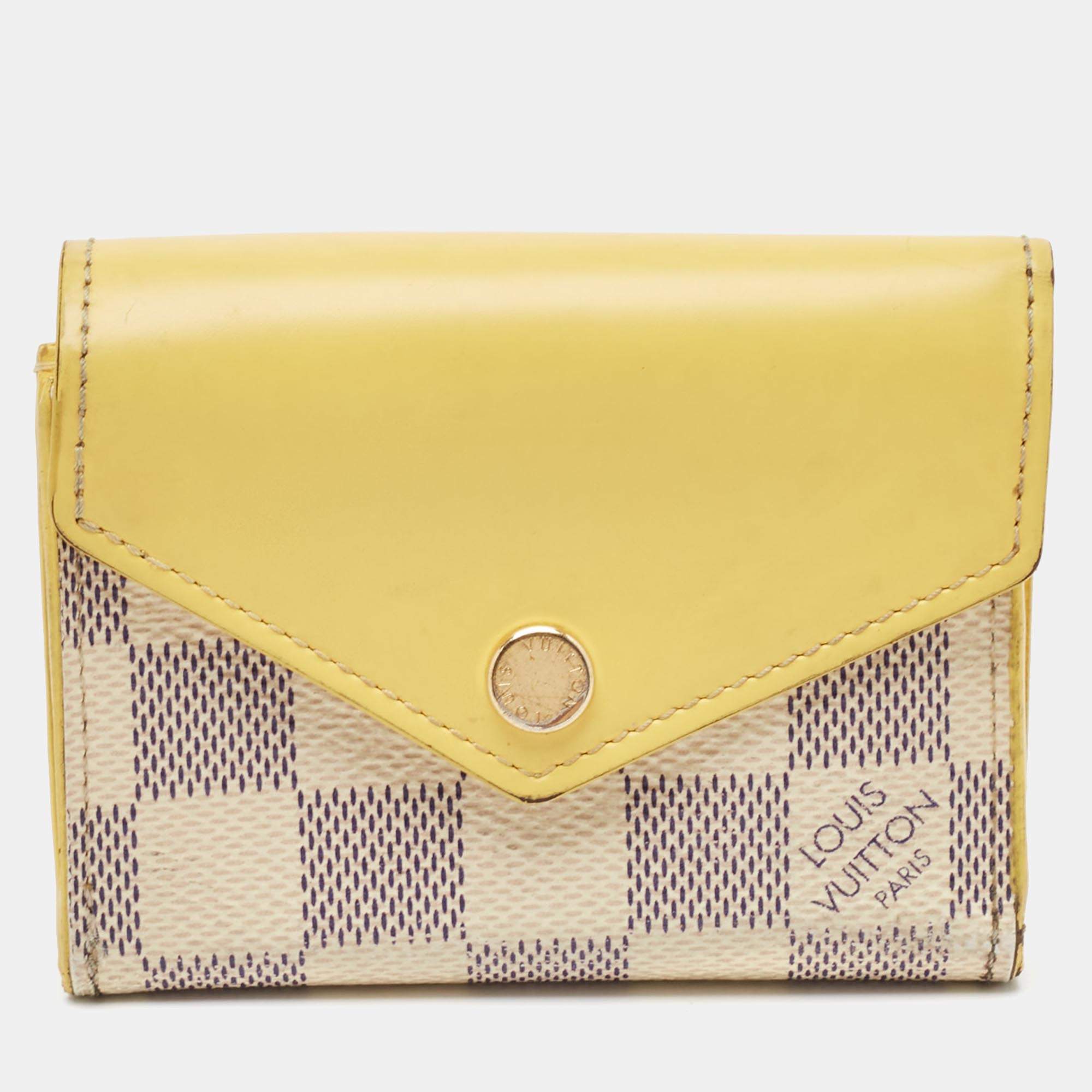 Louis Vuitton Jaune Pale Leather and Damier Azur Canvas Zoe Wallet