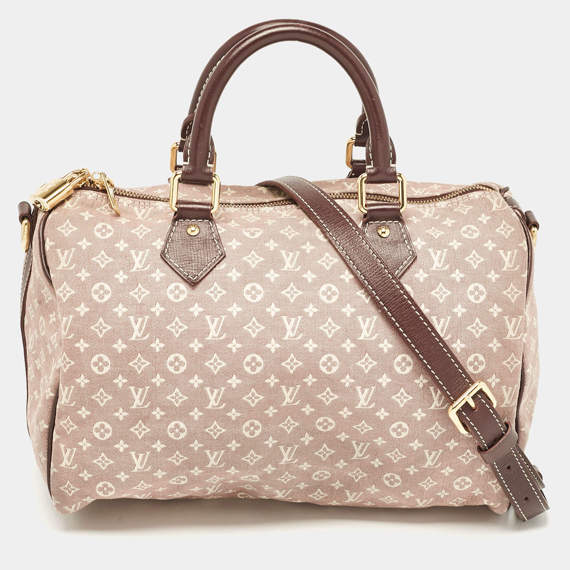 Pre Owned Louis Vuitton Sepia Monogram Mini Lin Canvas Speedy 30 Bag