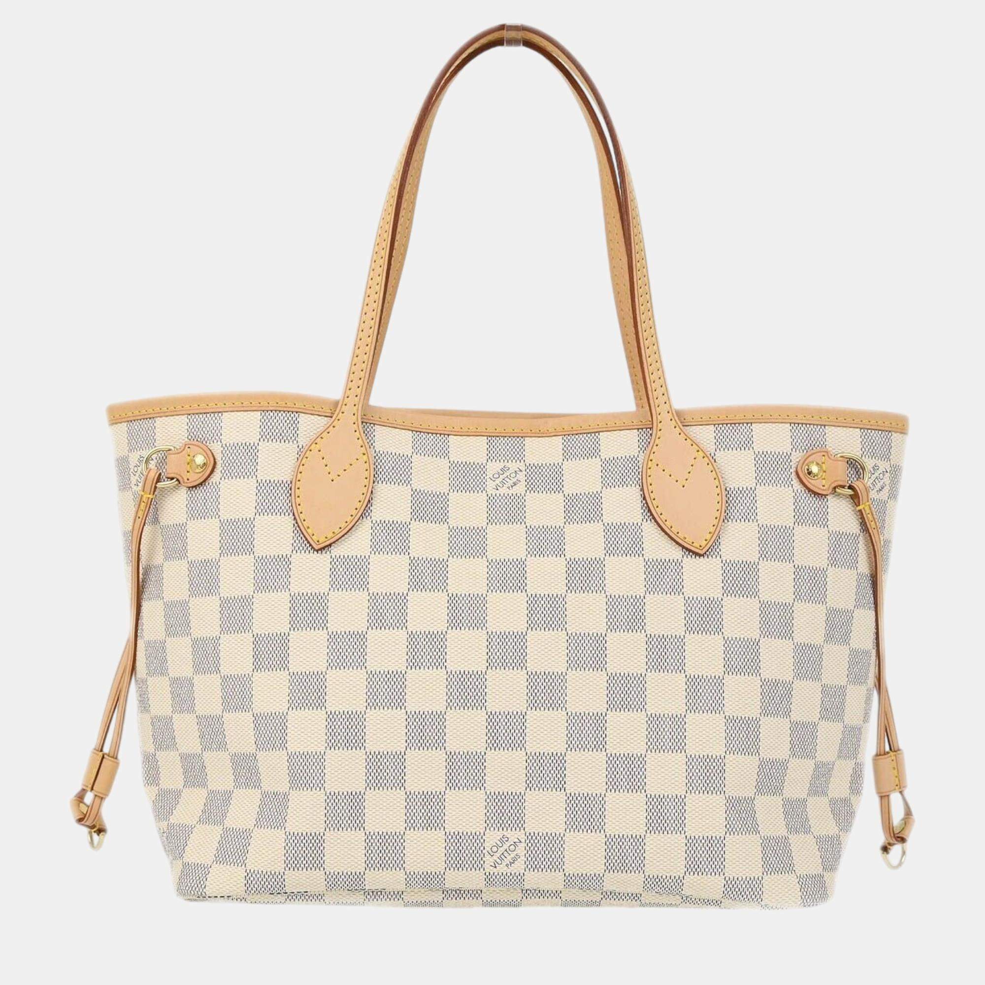Pre Owned Louis Vuitton Damier Azur Neverfull PM Tote Handbag