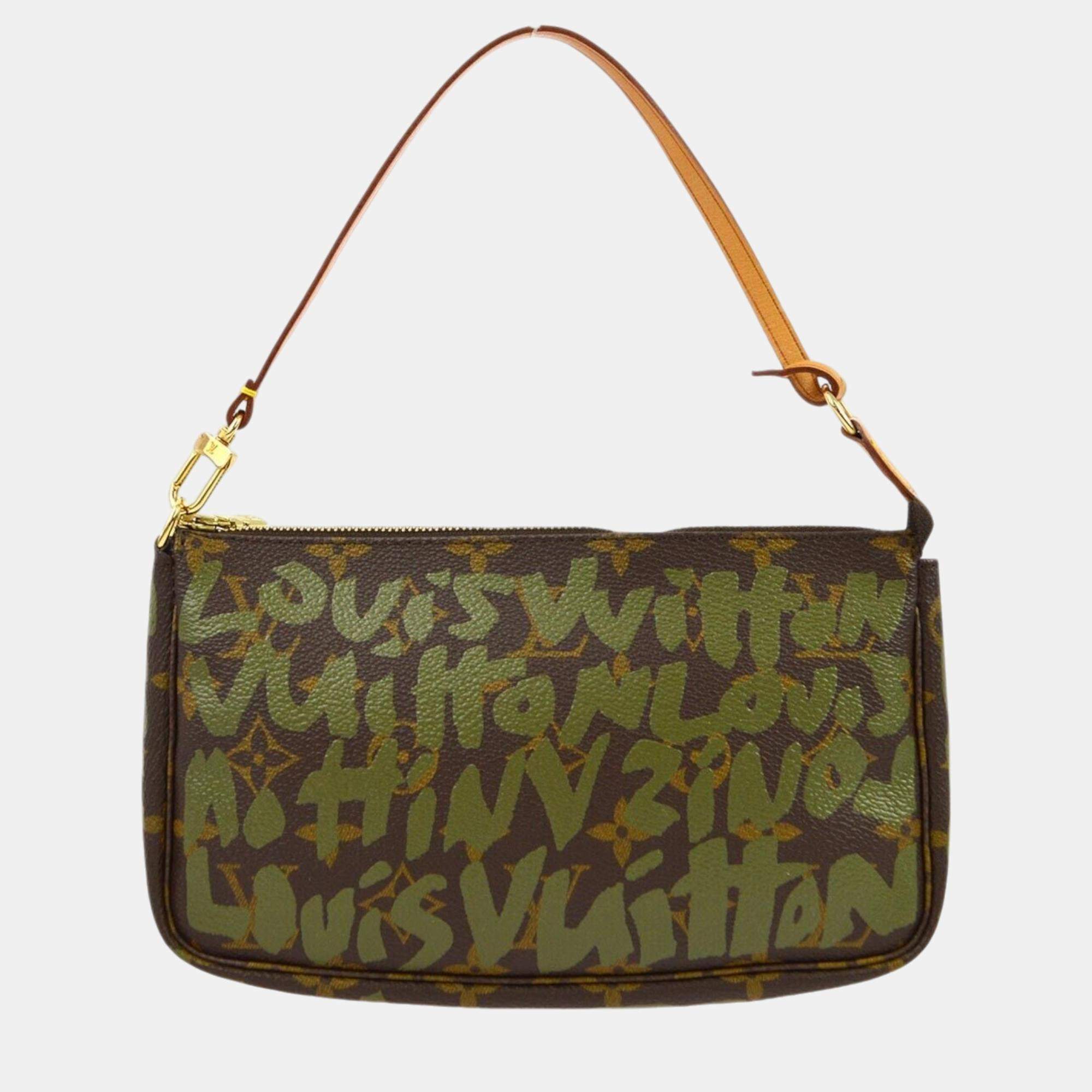 Pre Owned Louis Vuitton khaki Graffiti Pochette Accessoires Handbag