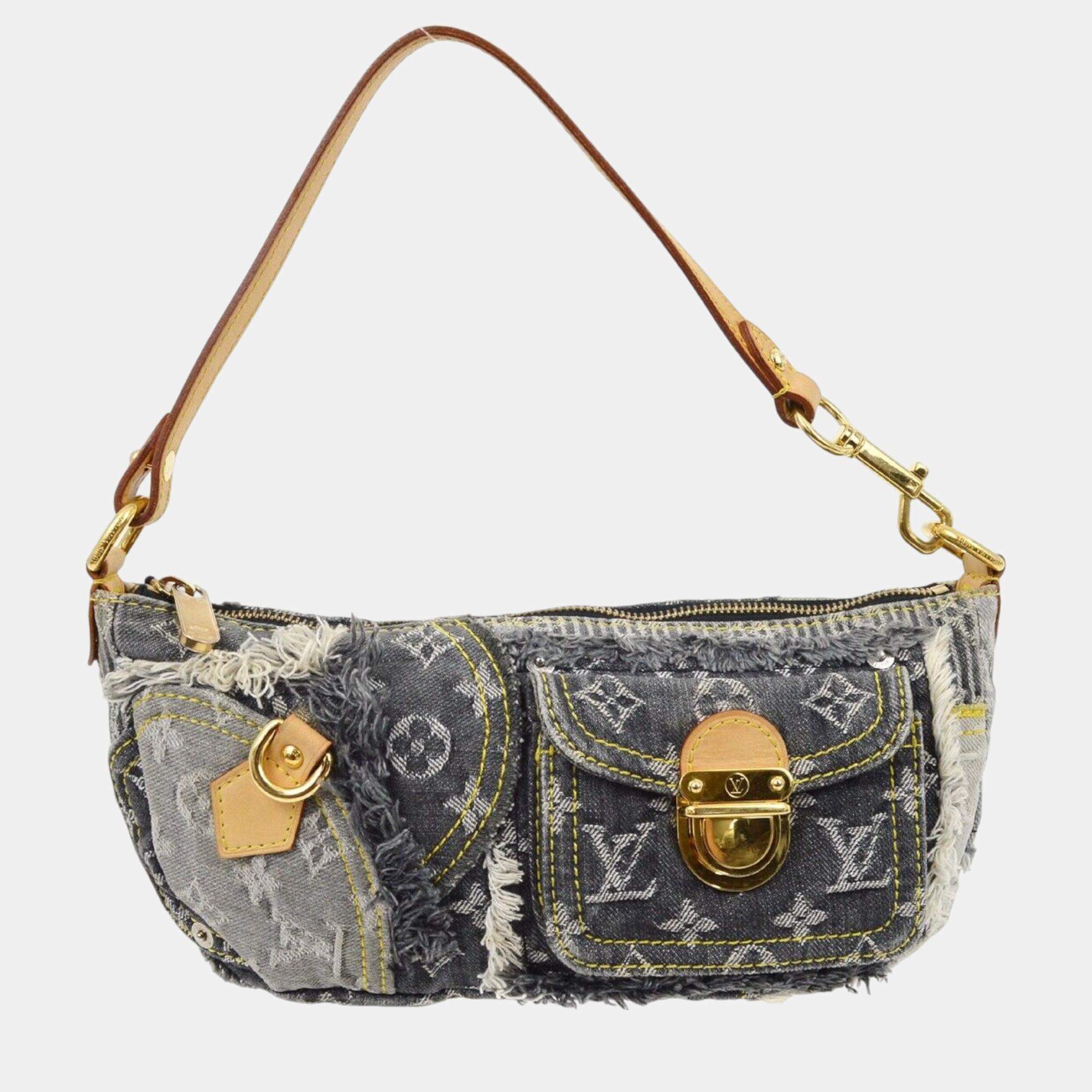 Louis Vuitton Black Monogram Denim Patchwork Pouchy Handbag