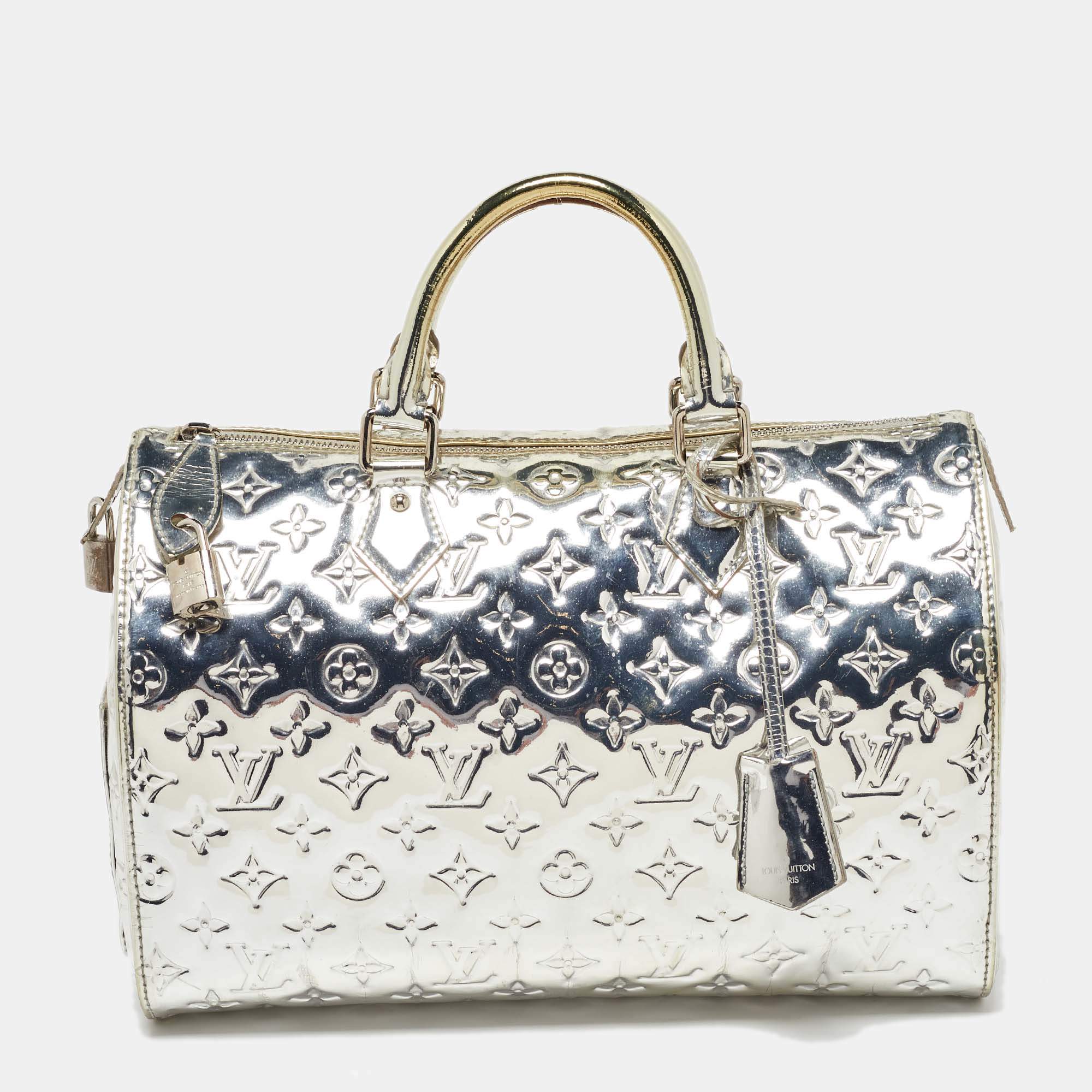 Pre Owned Louis Vuitton Silver Monogram Limited Edition Miroir Speedy 35 Bag