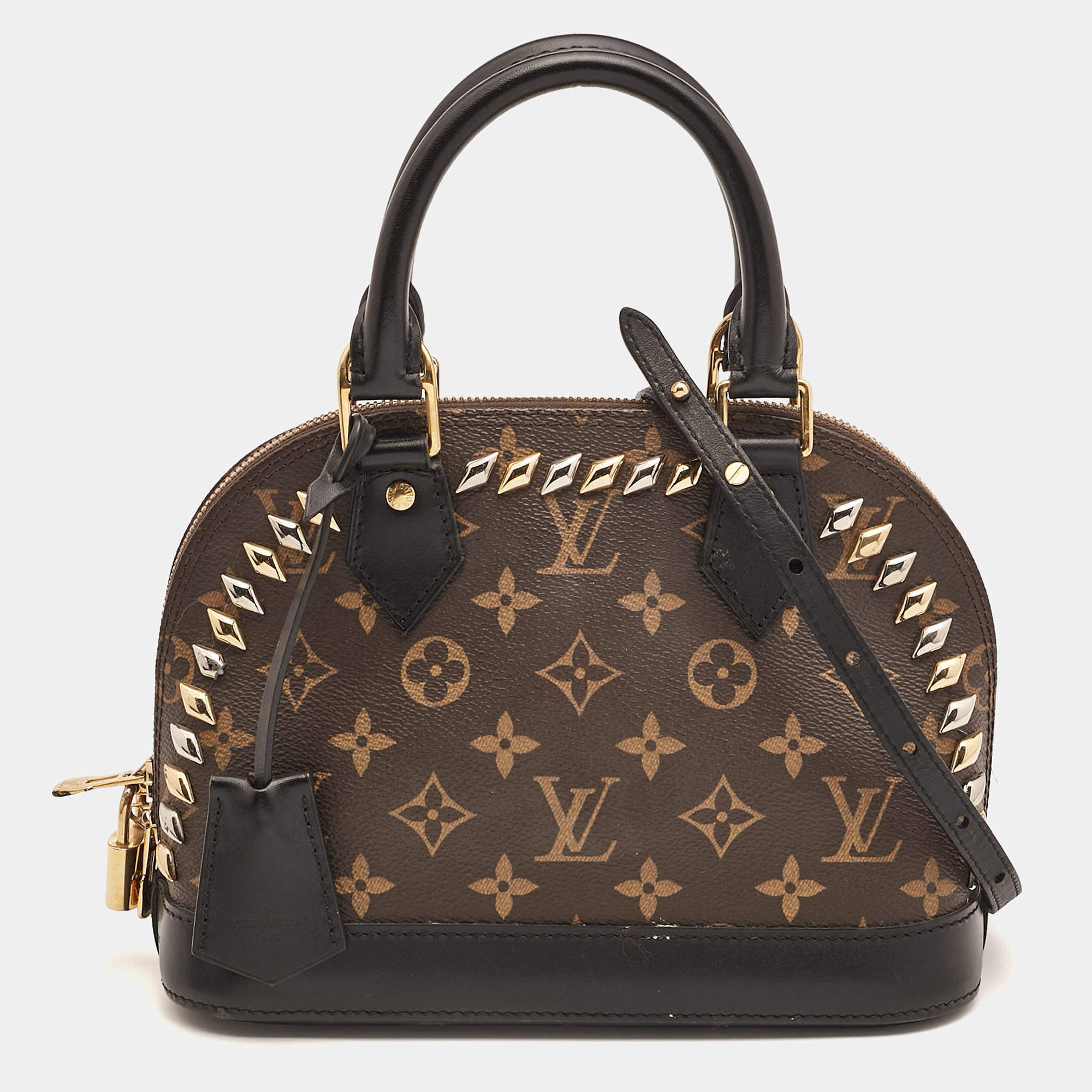 Louis Vuitton Monogram Macassar Canvas Studded Alma BB Bag