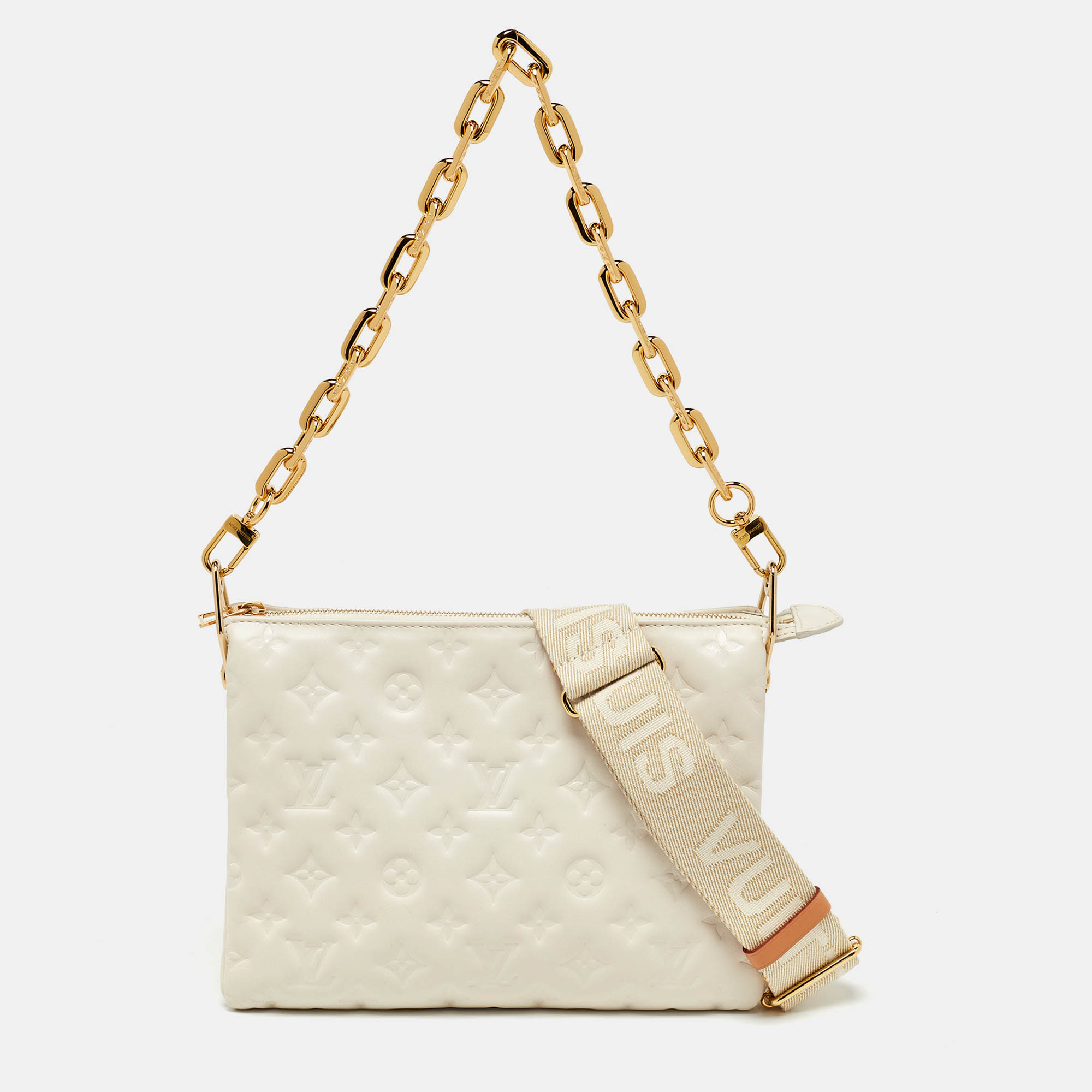 Louis Vuitton Cream Monogram Embossed Leather Coussin PM Bag