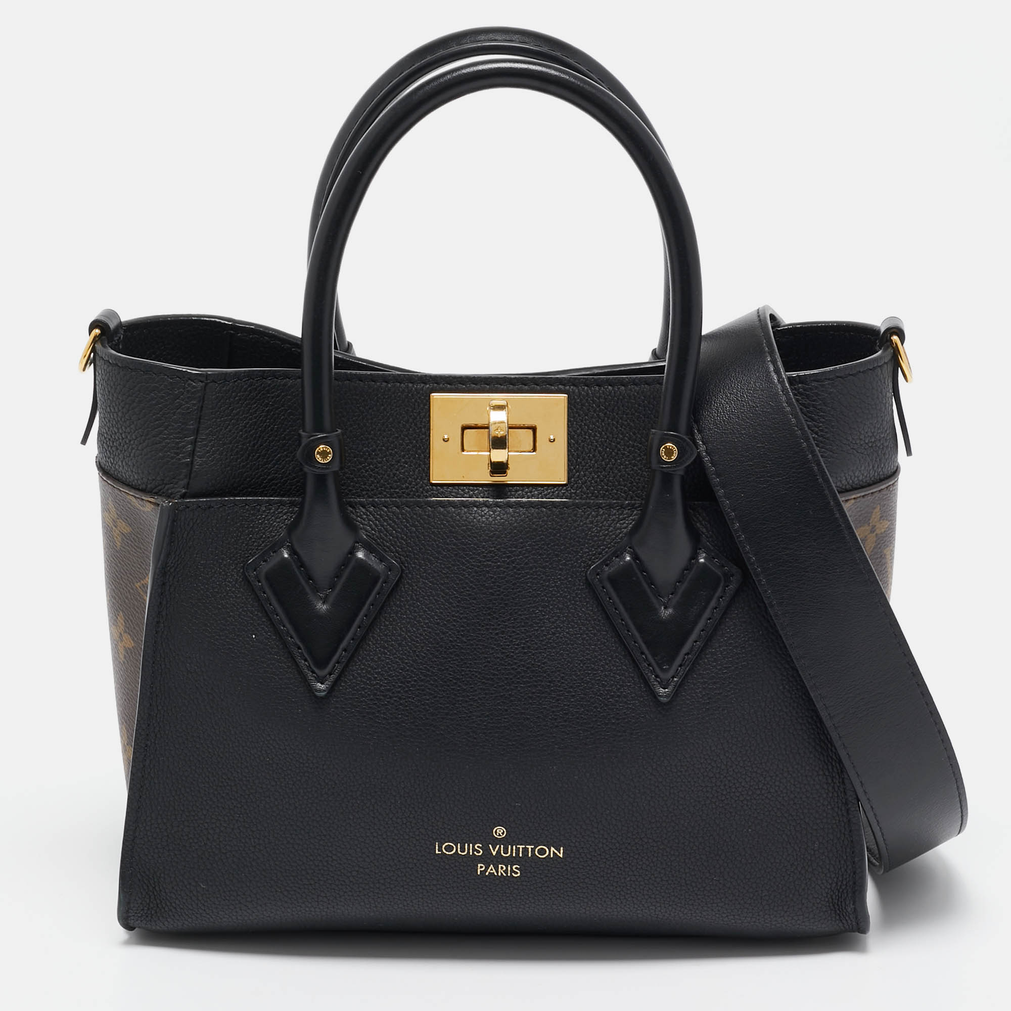 Pre Owned Louis Vuitton Black Monogram Canvas and Leather On My Side PM Bag