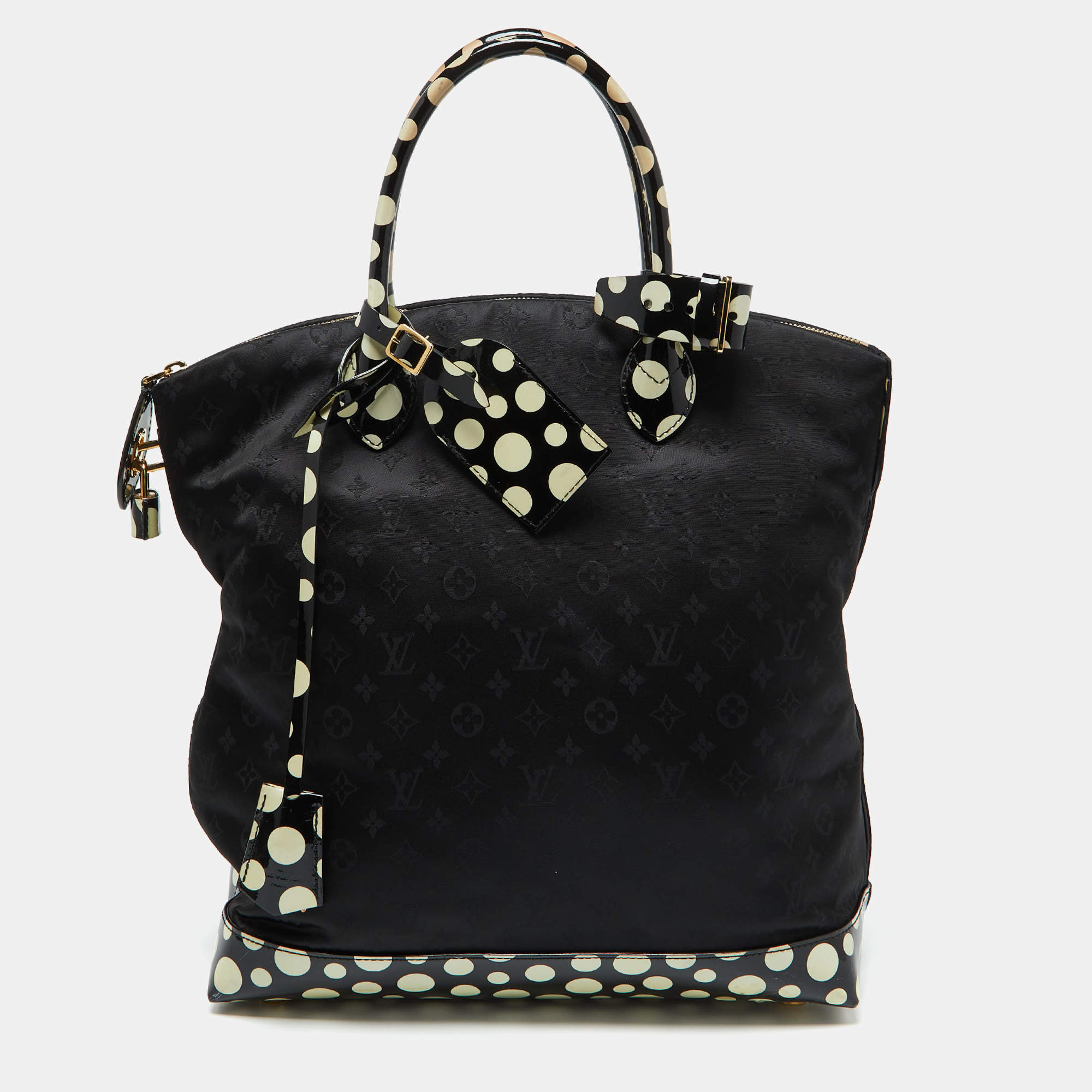 Louis Vuitton Black Monogram Satin Yayoi Kusama Dots Infinity Lockit Vertical MM Bag