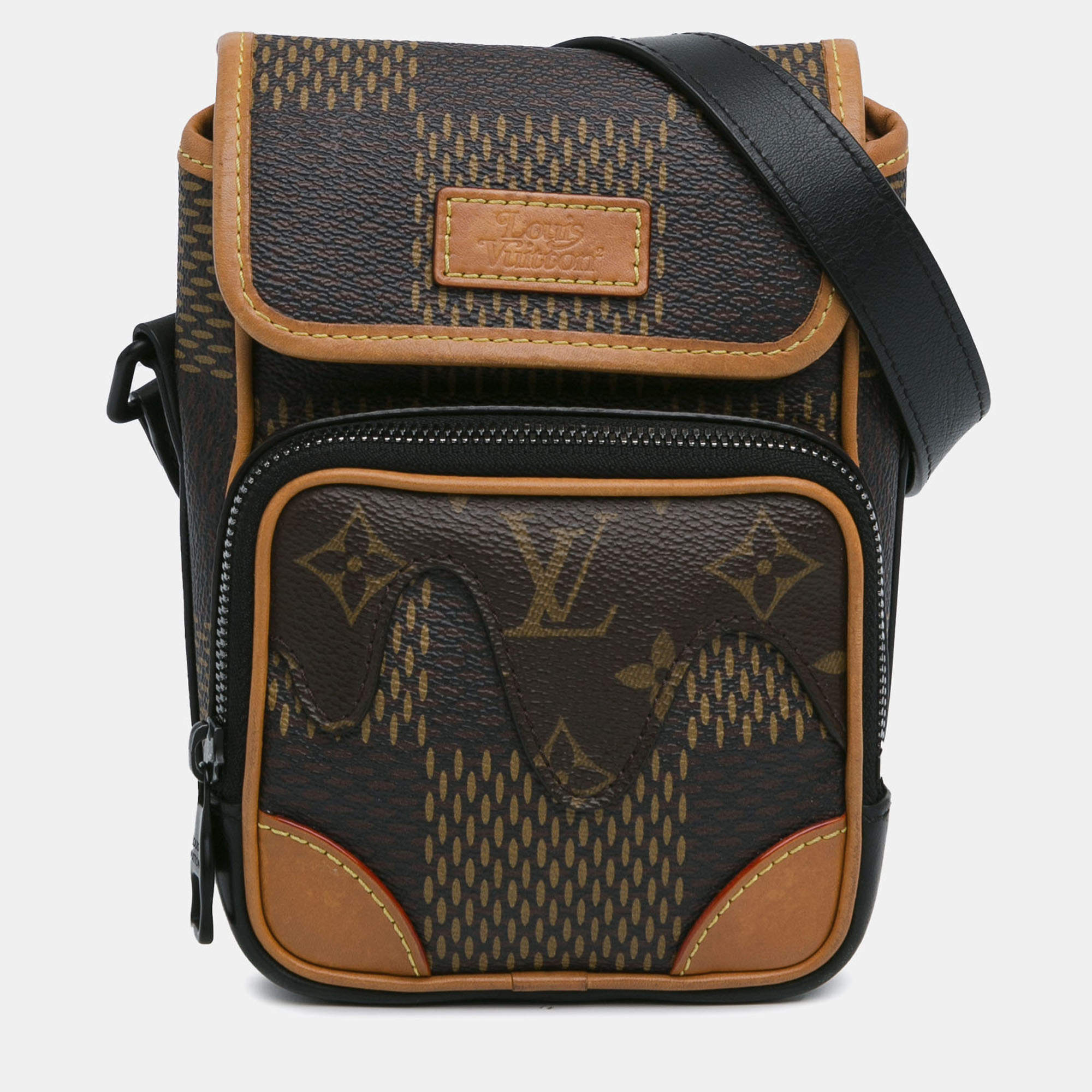 Pre Owned Louis Vuitton Brown Coated Canvas Nigo Giant Damier Ebene Monogram Nano Amazone Crossbody