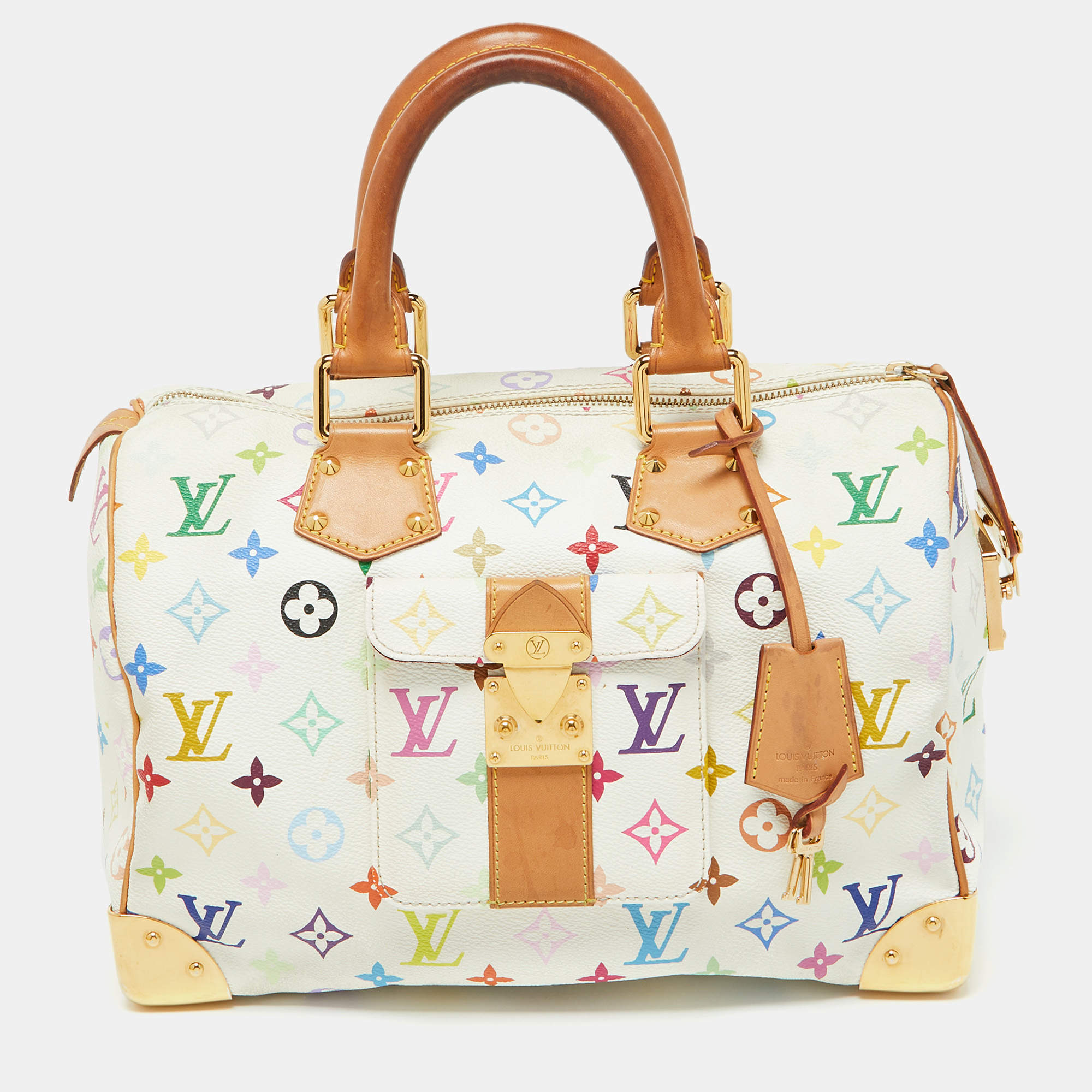 Pre Owned Louis Vuitton White Monogram Multicolore Canvas Speedy 30 Bag