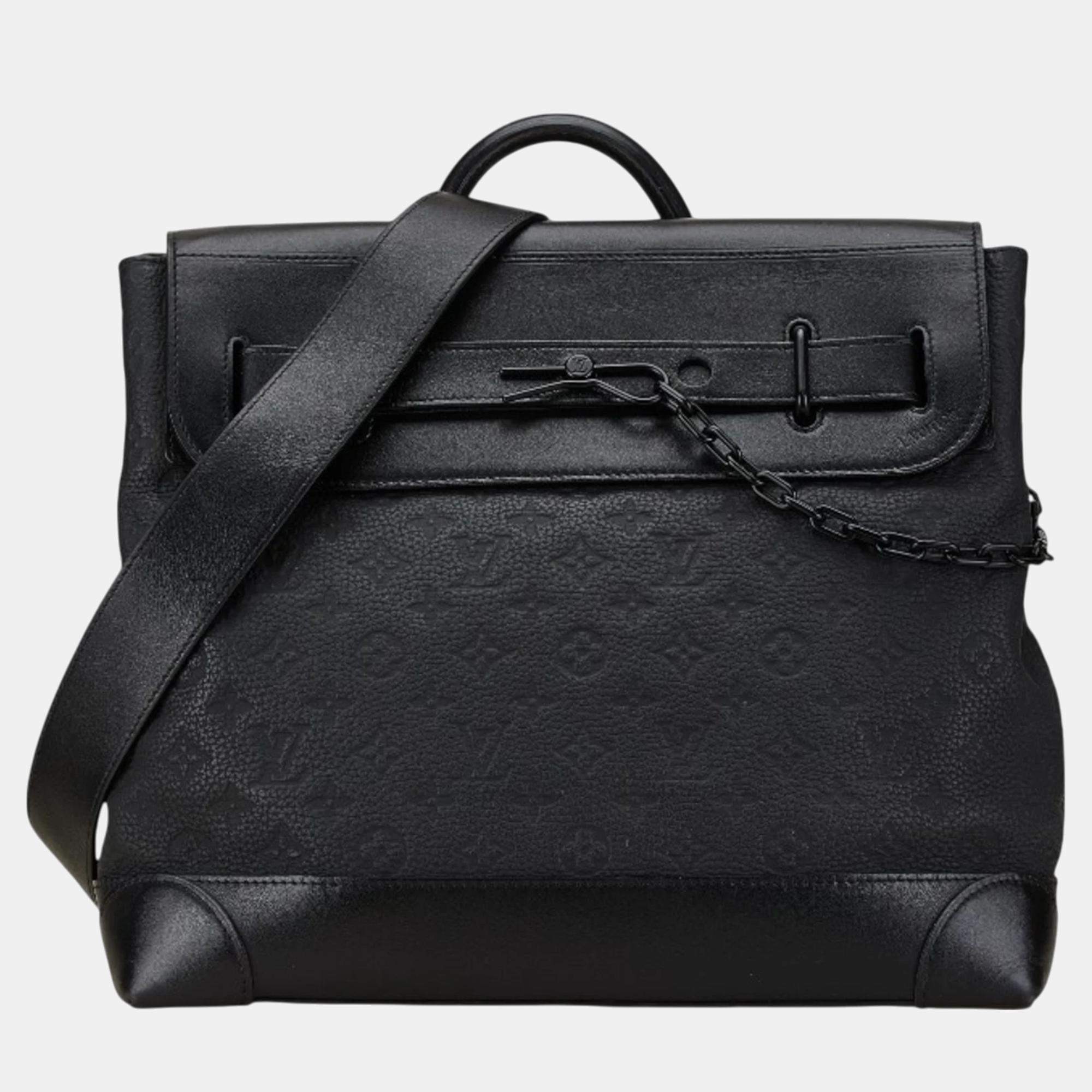 Pre Owned Louis Vuitton Noir Black Taurillon Leather Monogram Eclipse Steamer Pm Handbag