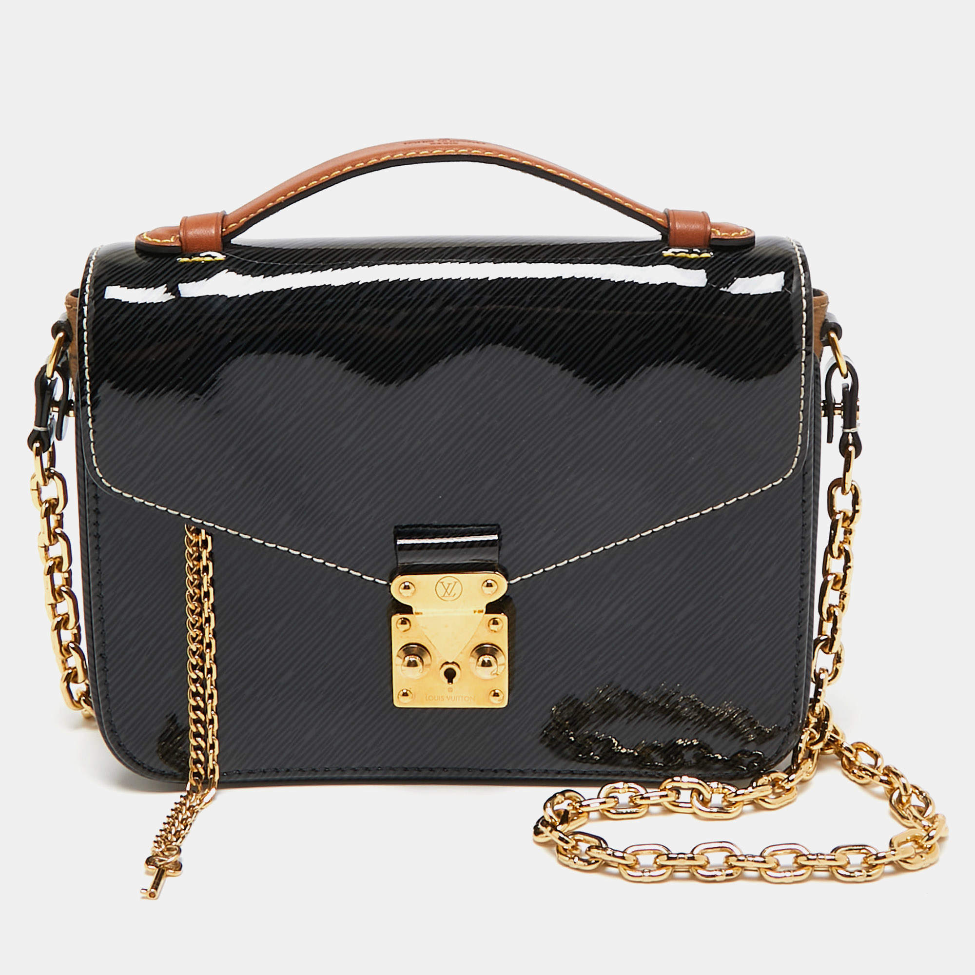 Pre Owned Louis Vuitton Black Shiny Epi Reverse Monogram Pochette Metis Mini Bag