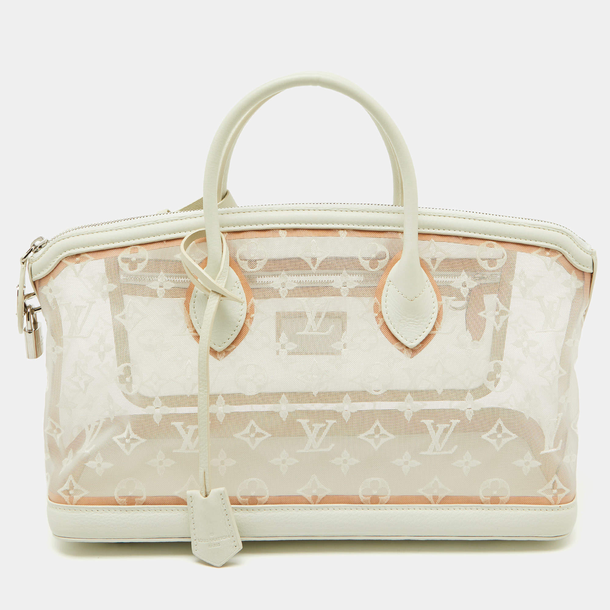 Pre Owned Louis Vuitton White Monogram Transparence Mesh Lockit East/West Bag