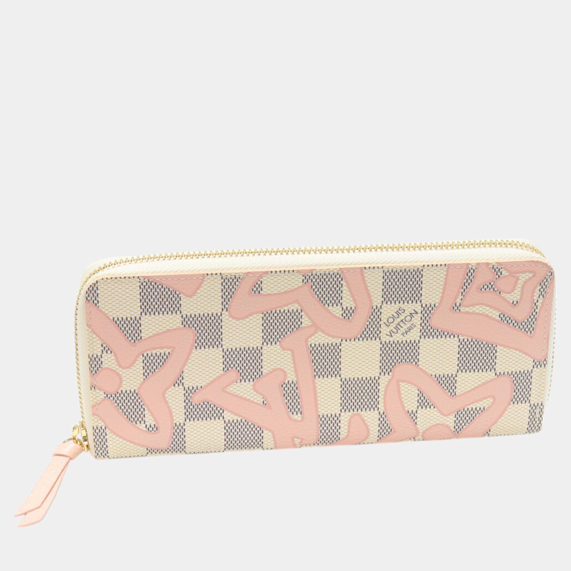 Pre Owned Louis Vuitton Pink Canvas Damier Azur Wallet