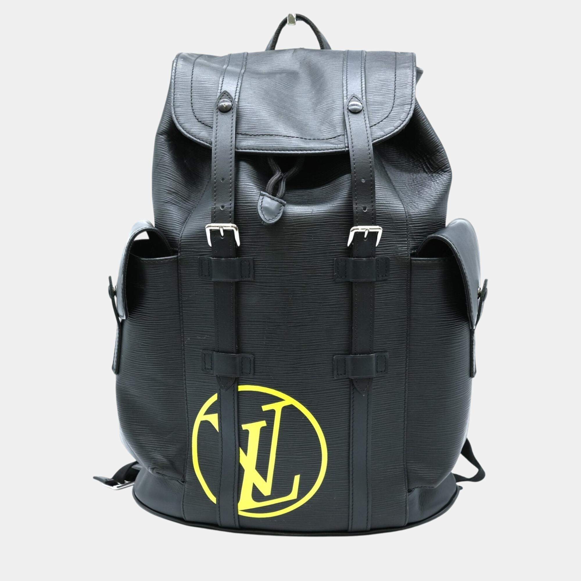 Pre Owned حقيبة ظهر لوي فيتون كريستوفر PM إبي LV دائرة جلدية سوداء