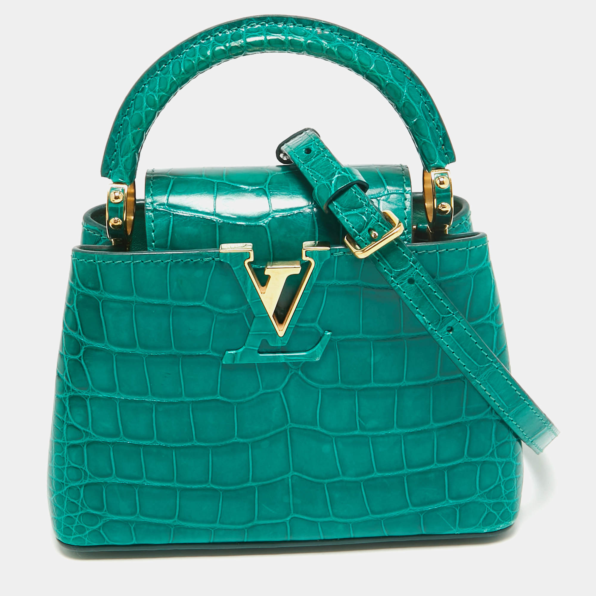 Pre Owned Louis Vuitton Emerald Alligator Mini Capucines Bag