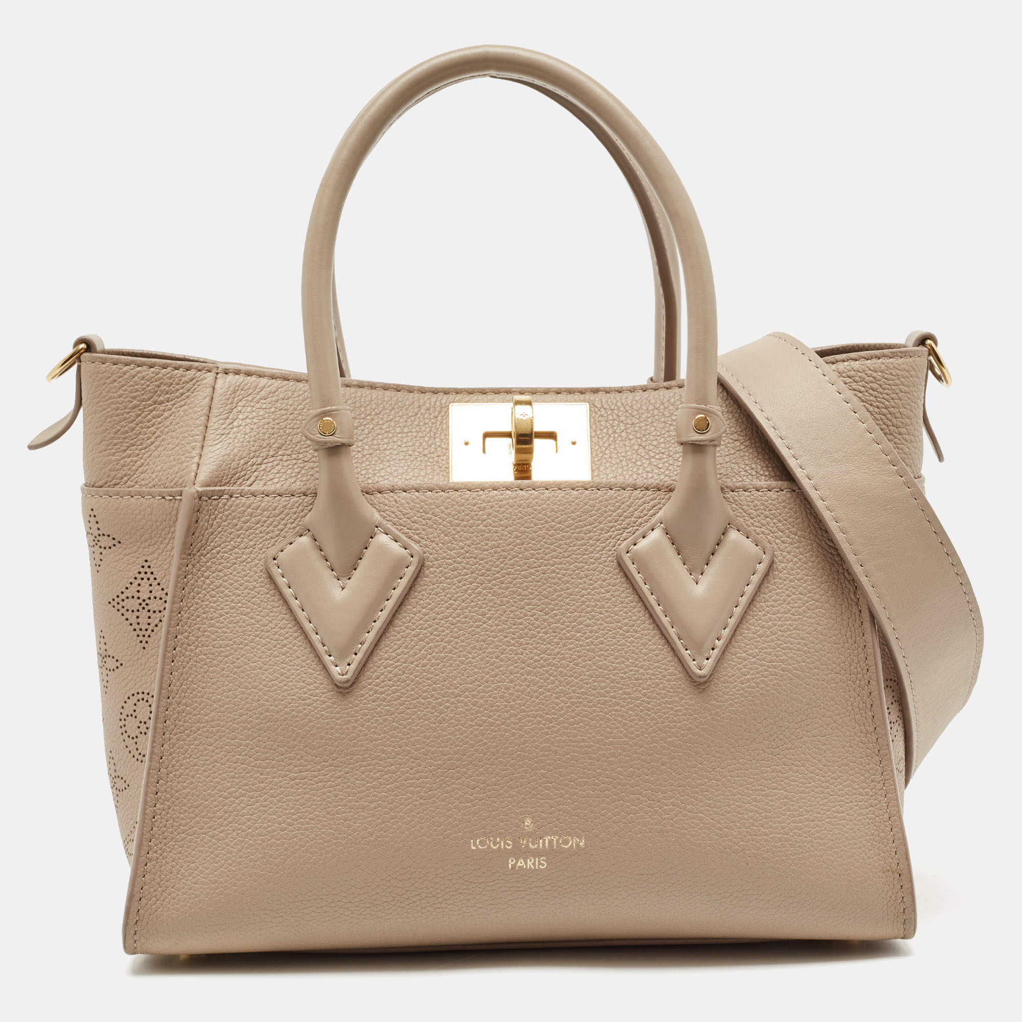 Pre Owned Louis Vuitton Galet Monogram Mahina Leather On My Side PM Bag