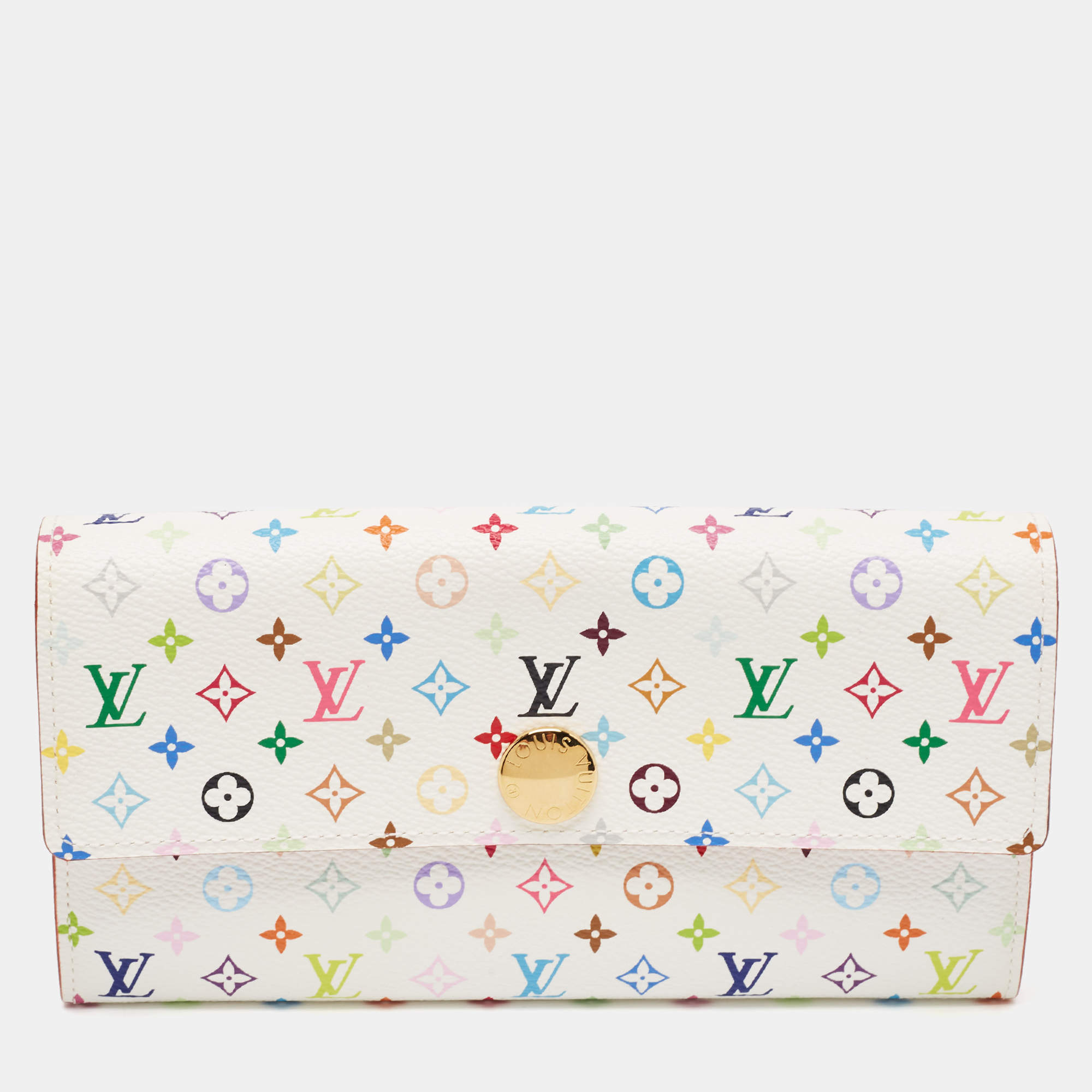 Pre Owned Louis Vuitton White Monogram Multicolore Canvas Sarah Wallet
