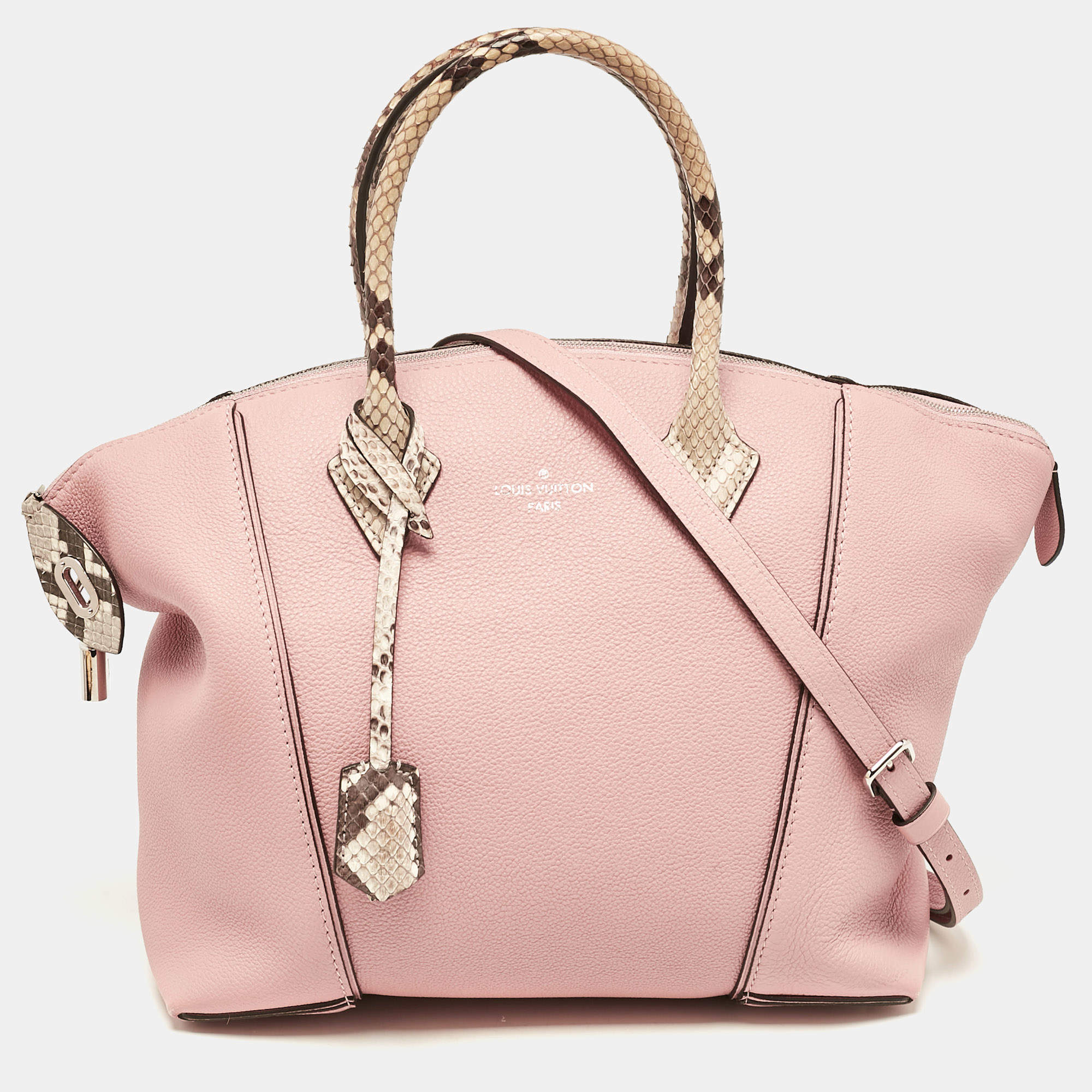 Pre Owned Louis Vuitton Pink/Beige Leather and Python Soft Lockit PM Bag