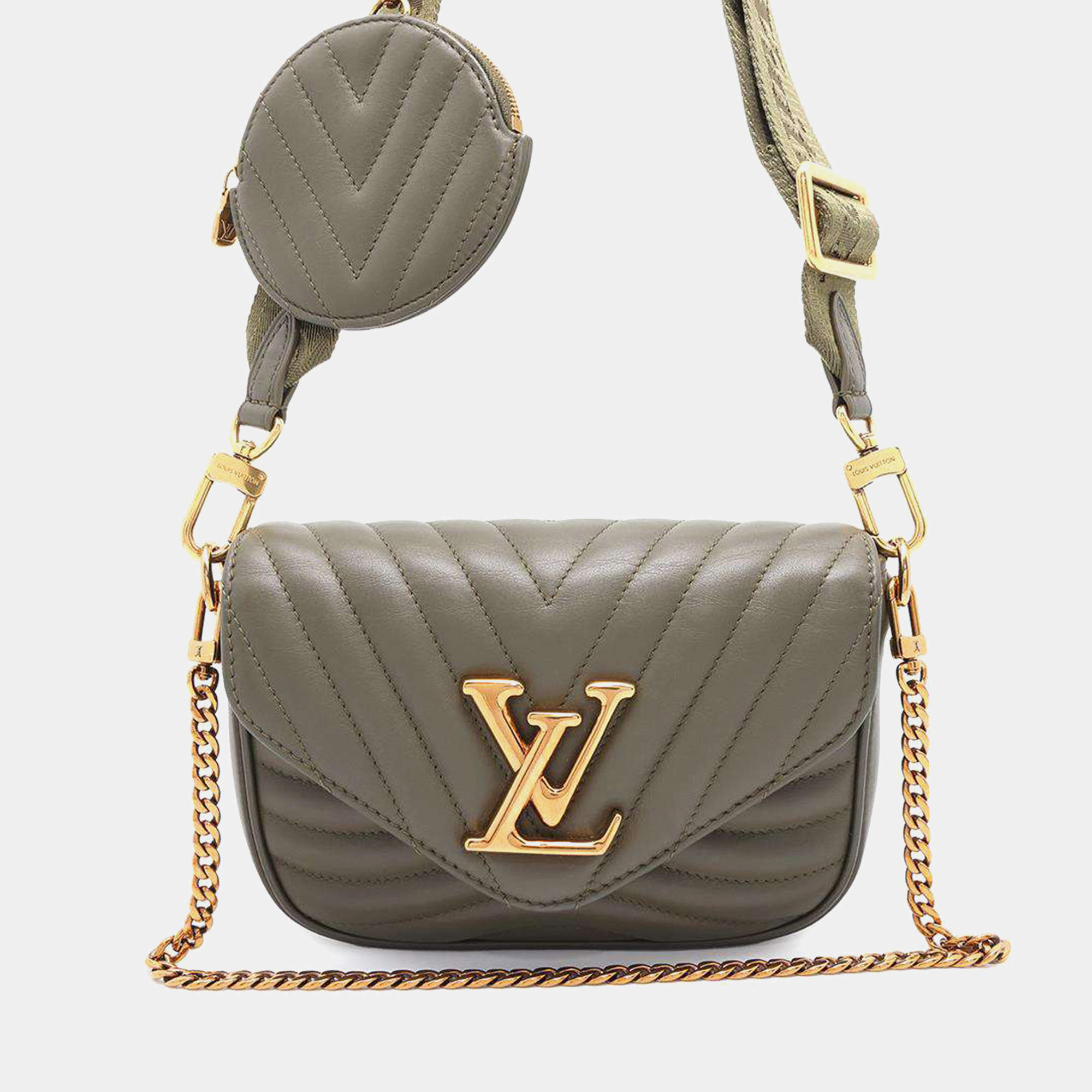 Pre Owned Louis Vuitton Green Khaki Leather Multi Pochette New Wave Bag