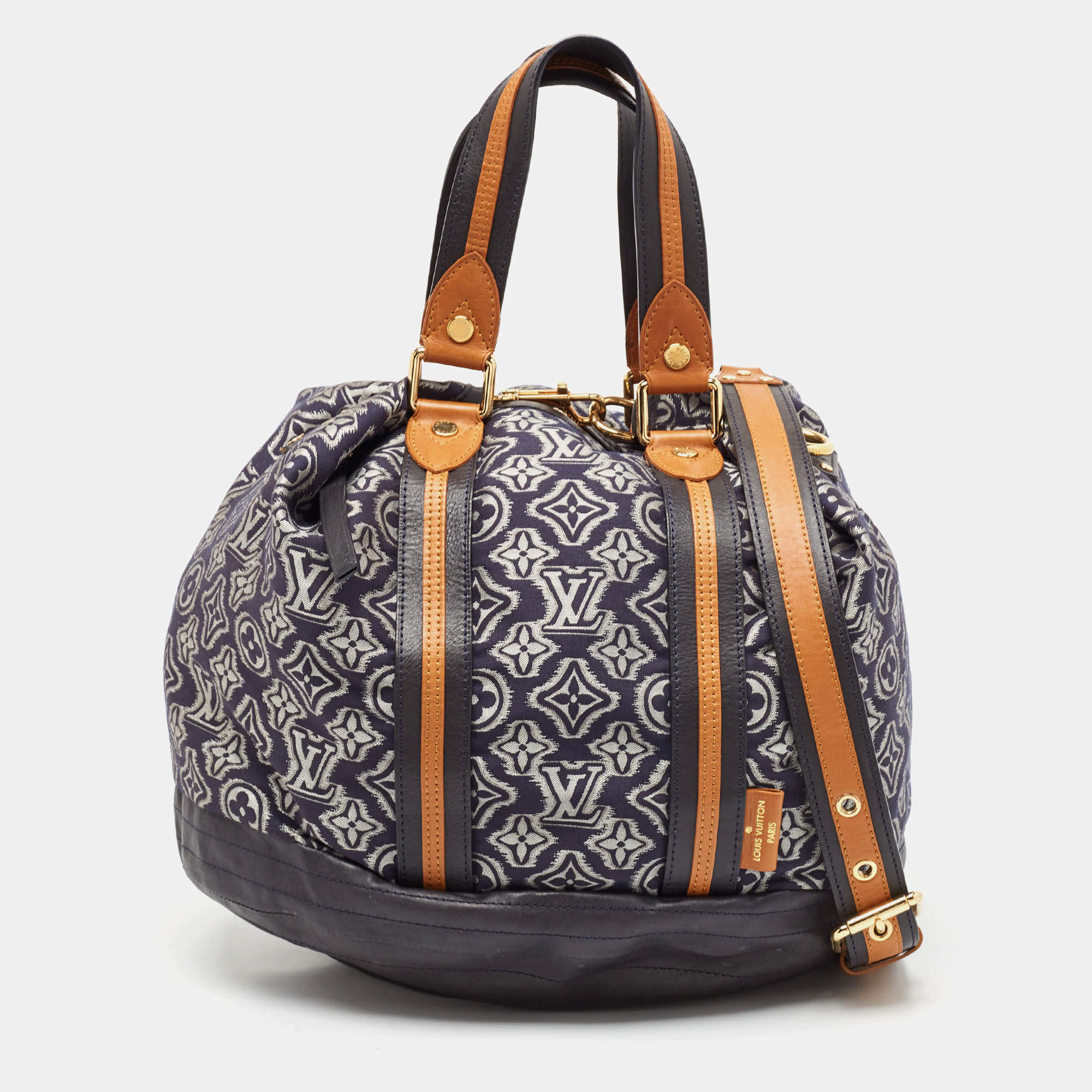 Pre Owned Louis Vuitton Blue Monogram Jacquard Fabric and Leather Limited Edition Aviator Bag