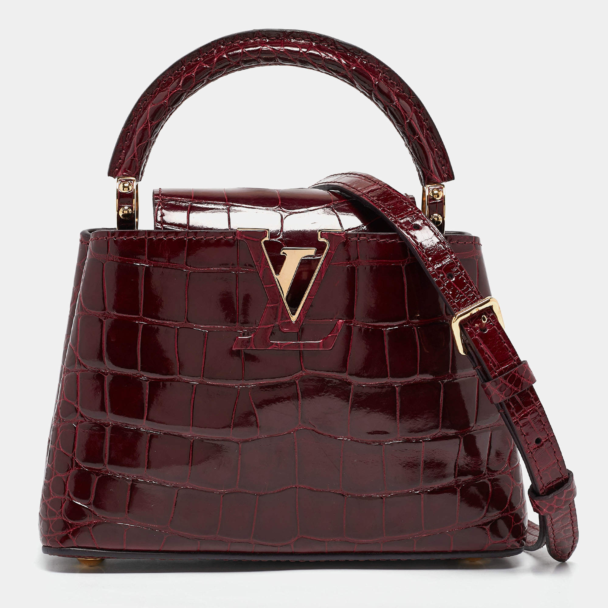 Pre Owned Louis Vuitton Bordeaux Alligator Mini Capucines Bag