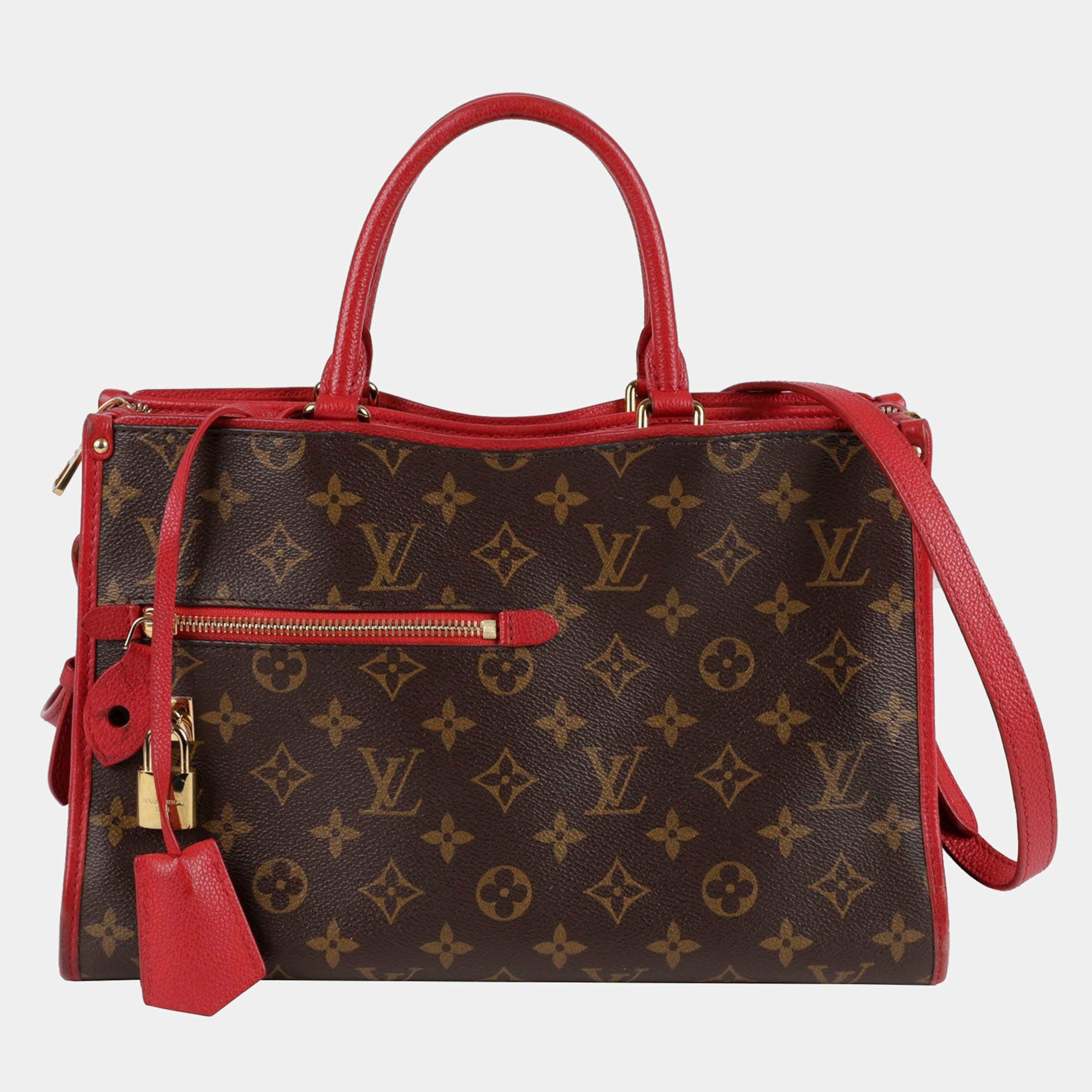 Louis Vuitton Brown/Red Coated Canvas LV Monogram Popincourt MM Handbag