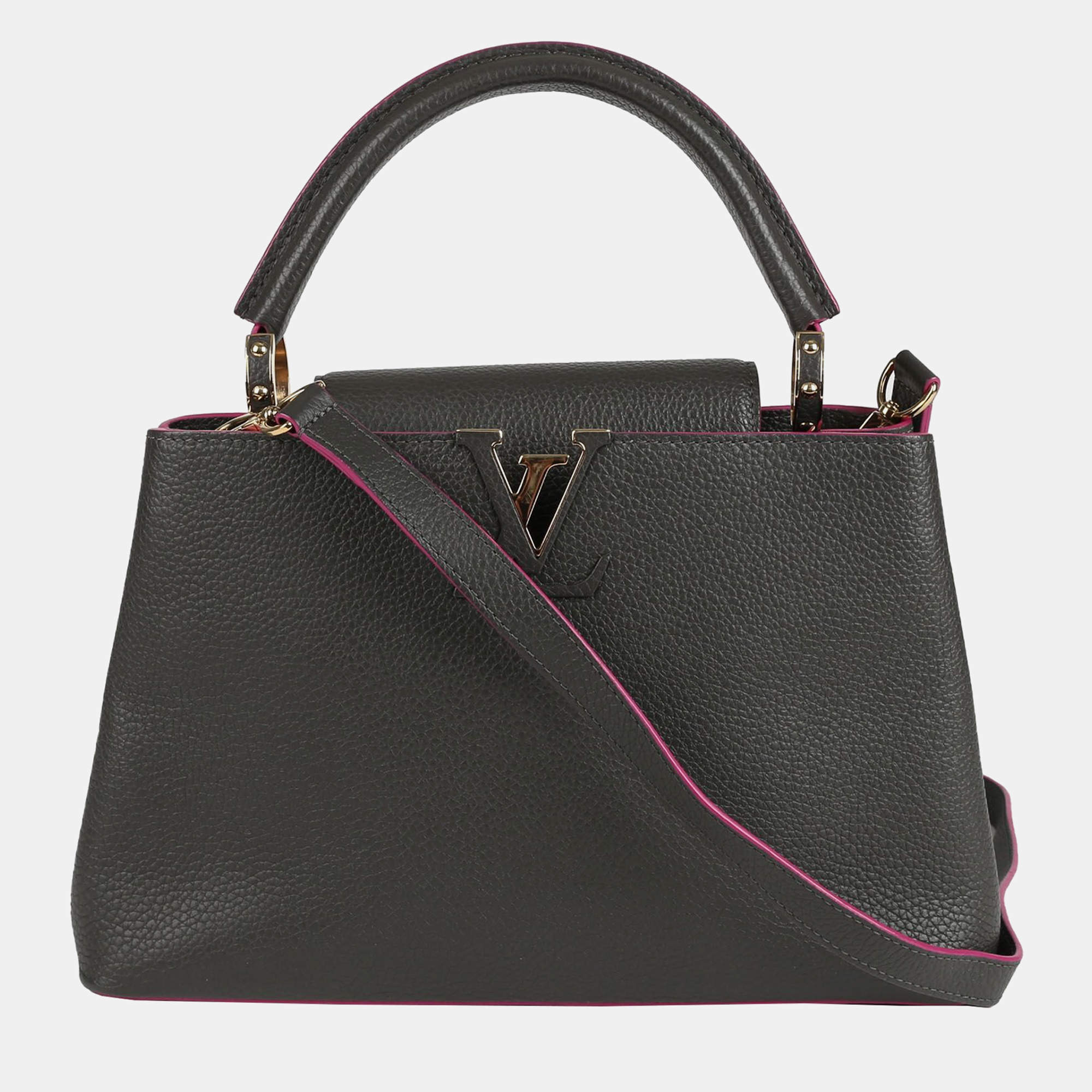 Louis Vuitton Gray Leather Capucines MM Tote Bag