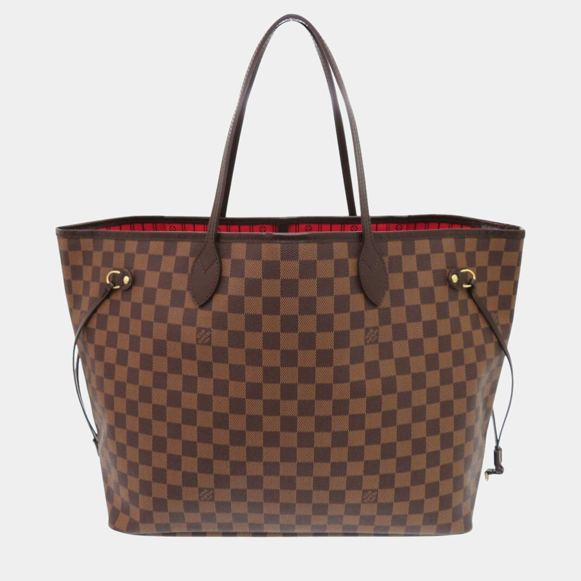 Pre Owned Louis Vuitton Brown Coated Canvas Damier Ebene Neverfull GM Tote Bag