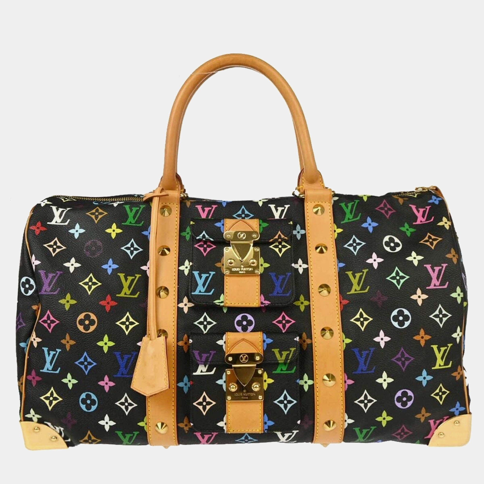 Pre Owned Louis Vuitton Black Monogram Multicolor Speedy 45 Handbag