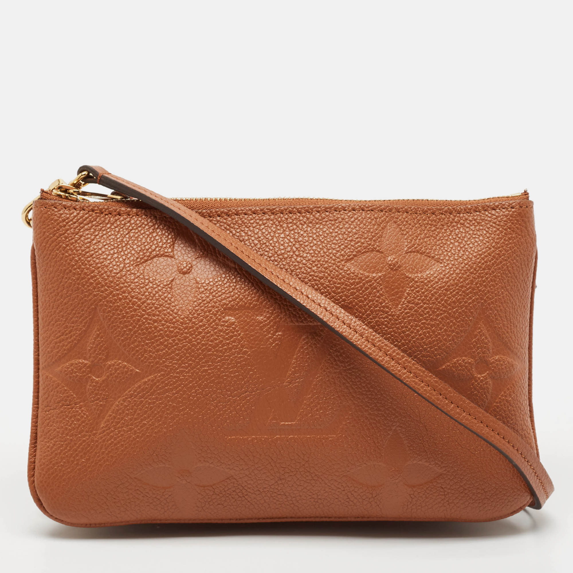 Pre Owned Louis Vuitton Caramel Monogram Giant Empreinte Leather Double Zip Pochette