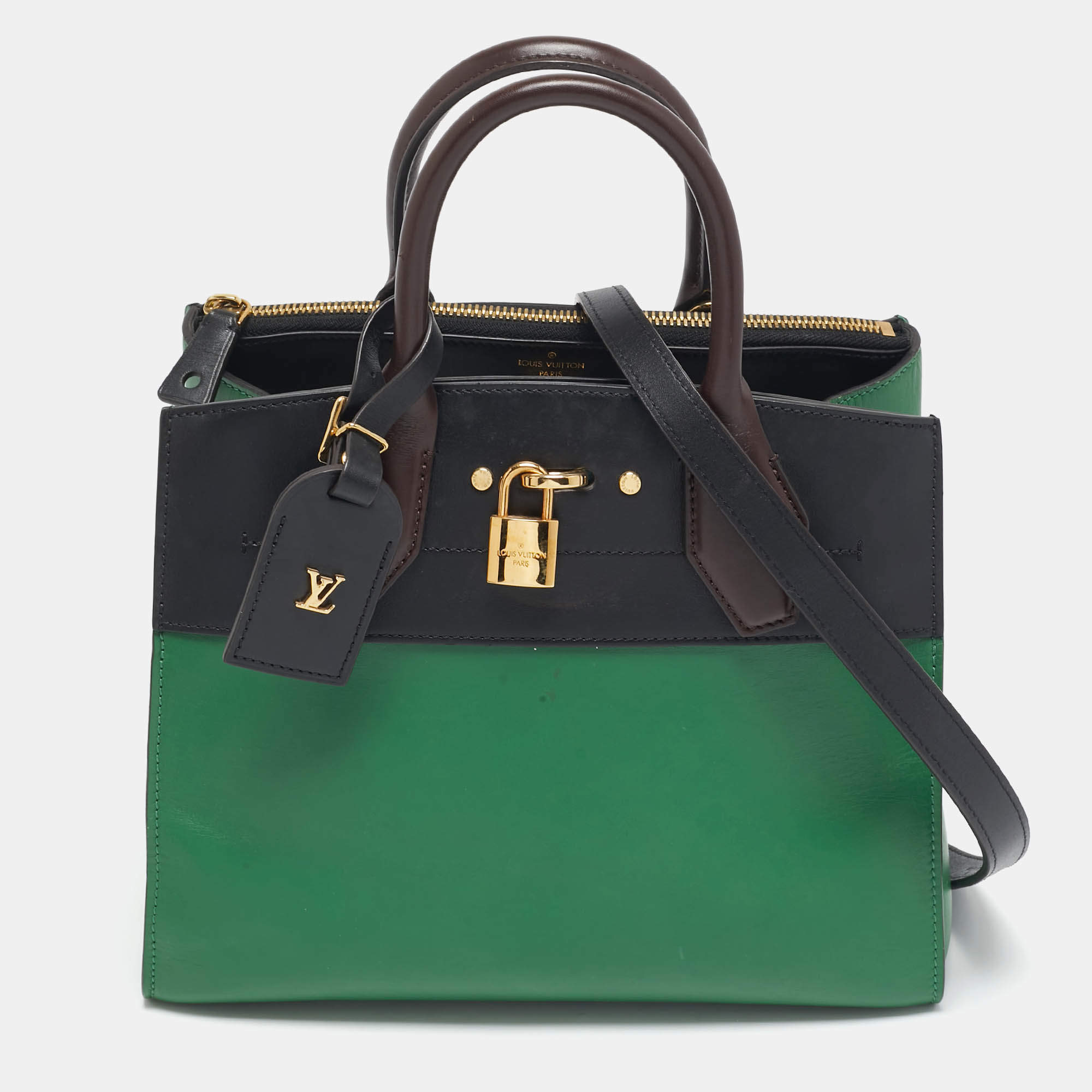 Pre Owned Louis Vuitton Green/Brown Leather City Steamer PM Bag