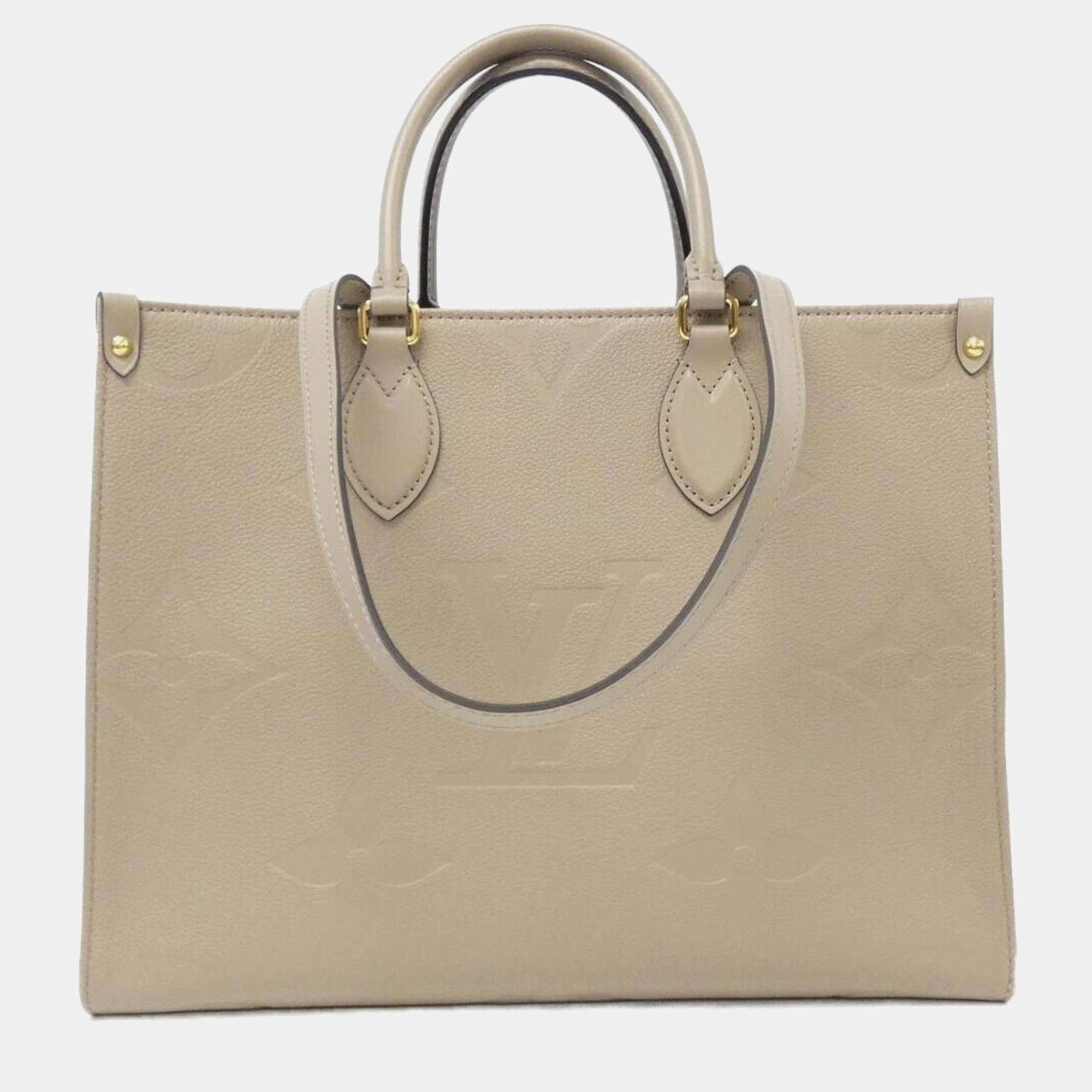 Pre Owned Louis Vuitton Tourterelle Monogram Empreinte Leather OnTheGo MM Handbag