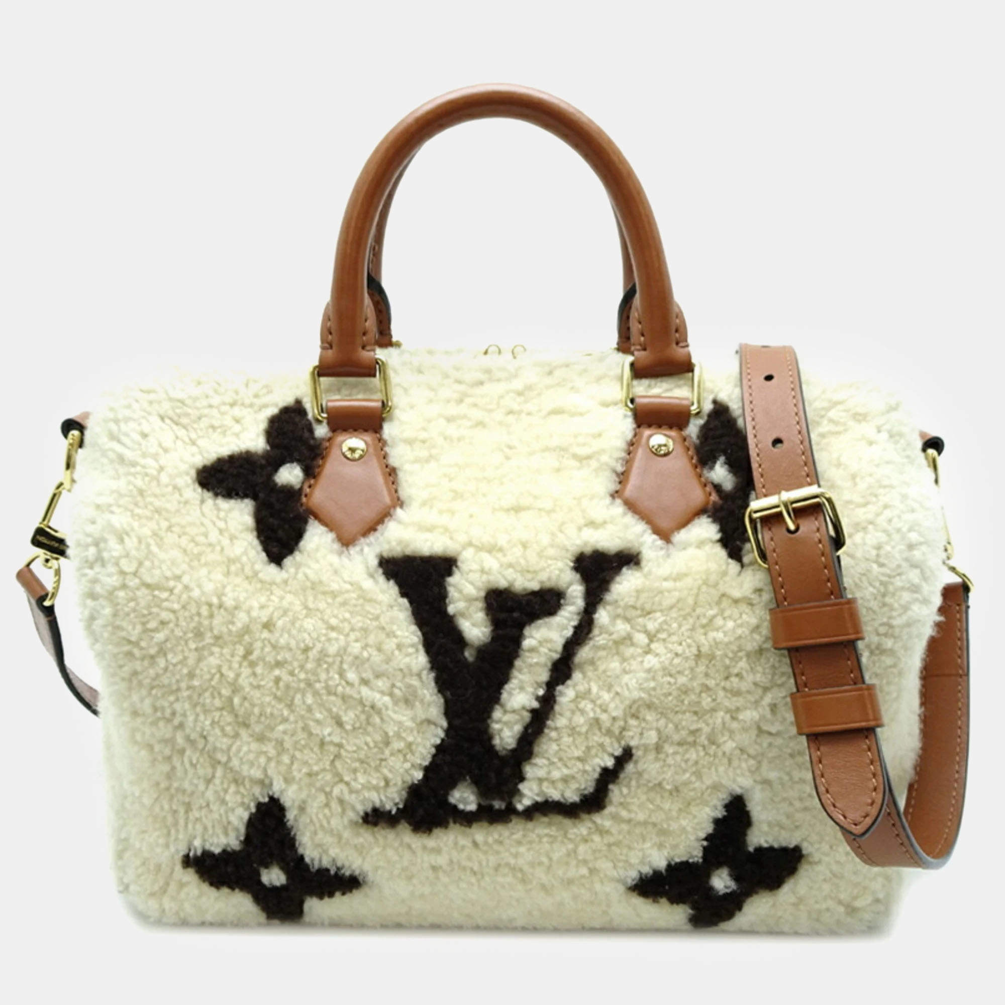 Pre Owned Louis Vuitton Brown/White Giant Monogram Speedy Bandouliere 25 Handbag