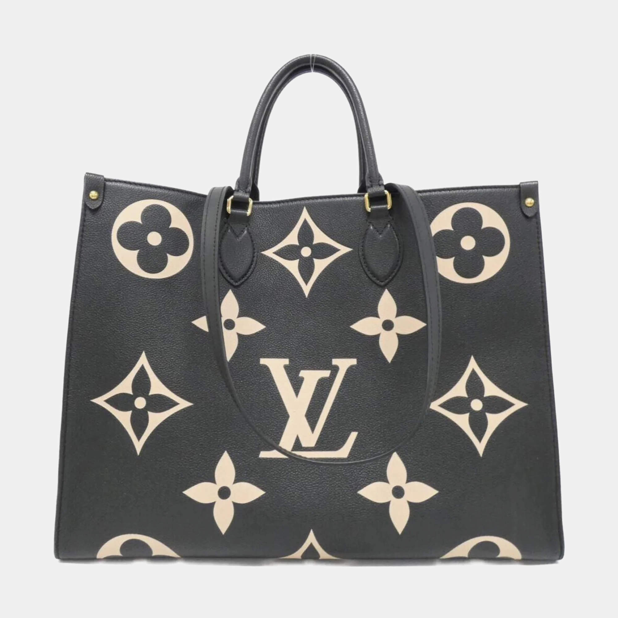 Pre Owned Louis Vuitton Beige Black Monogram Empreinte Leather OnTheGo GM Handbag